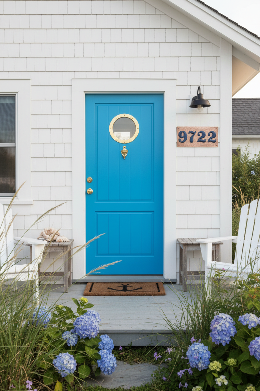 12x6 inch copper house number plaque with 3D raised numbers on coastal cottage