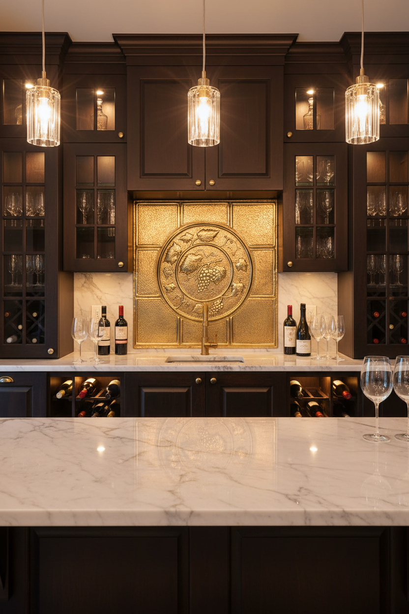 30x36 inch Grapevine Medallion in brass gold tone finish in luxurious wine bar