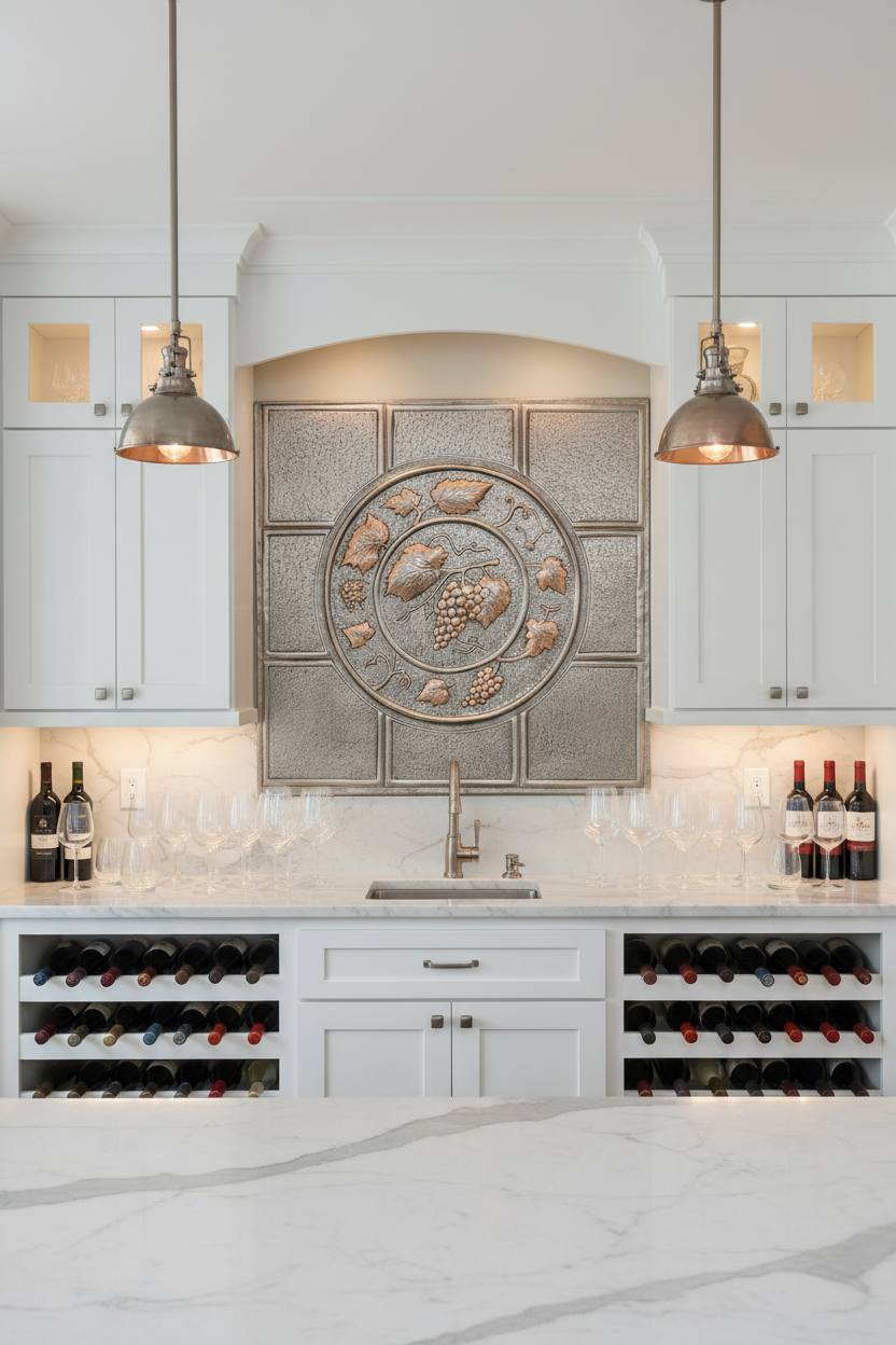 30x36 inch Grapevine Medallion in silver & copper finish in elegant wine bar