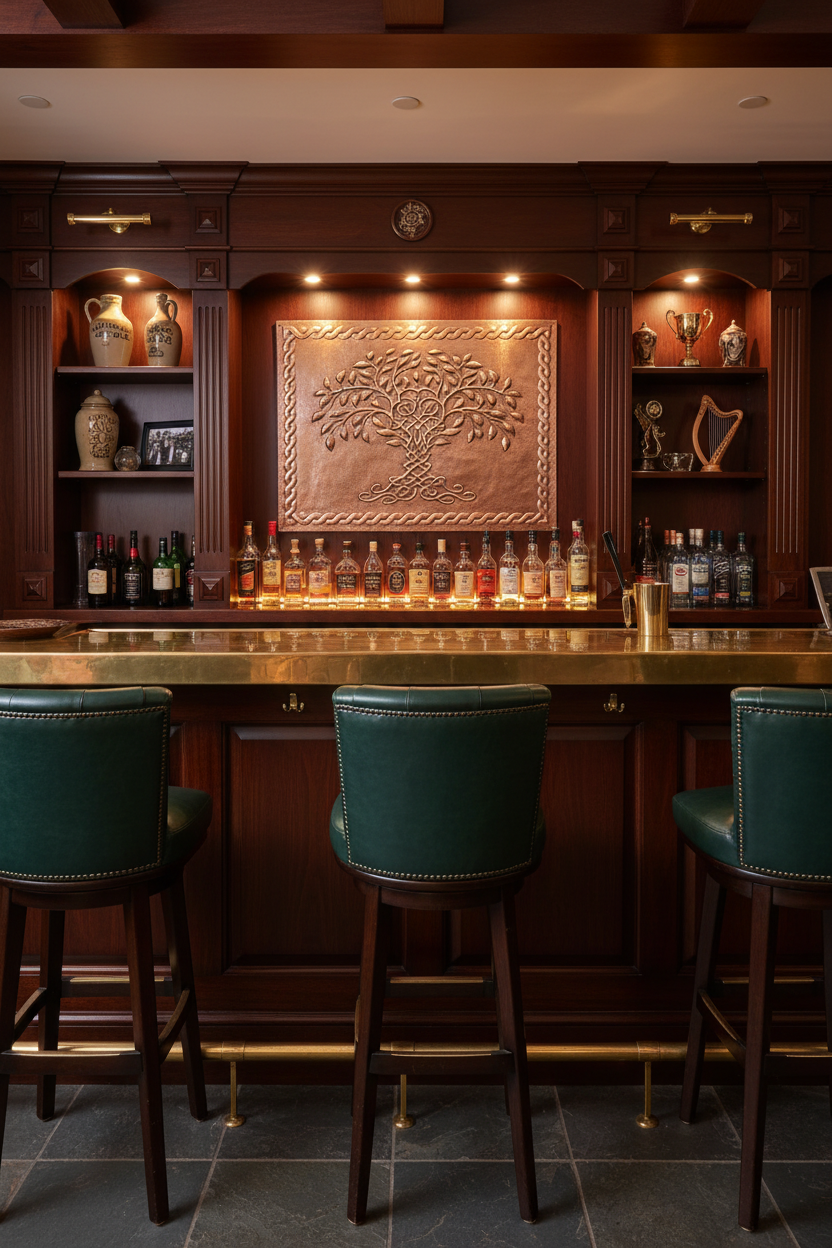 30x40 inch Celtic Knotwood Tree copper panel in elegant Celtic home bar