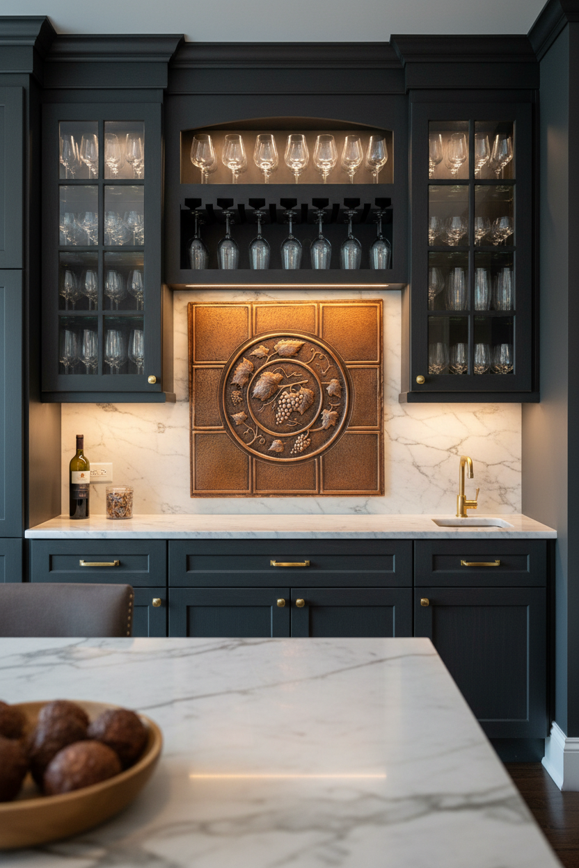 36x30 inch Grapevine Medallion in brown patina in elegant dining room