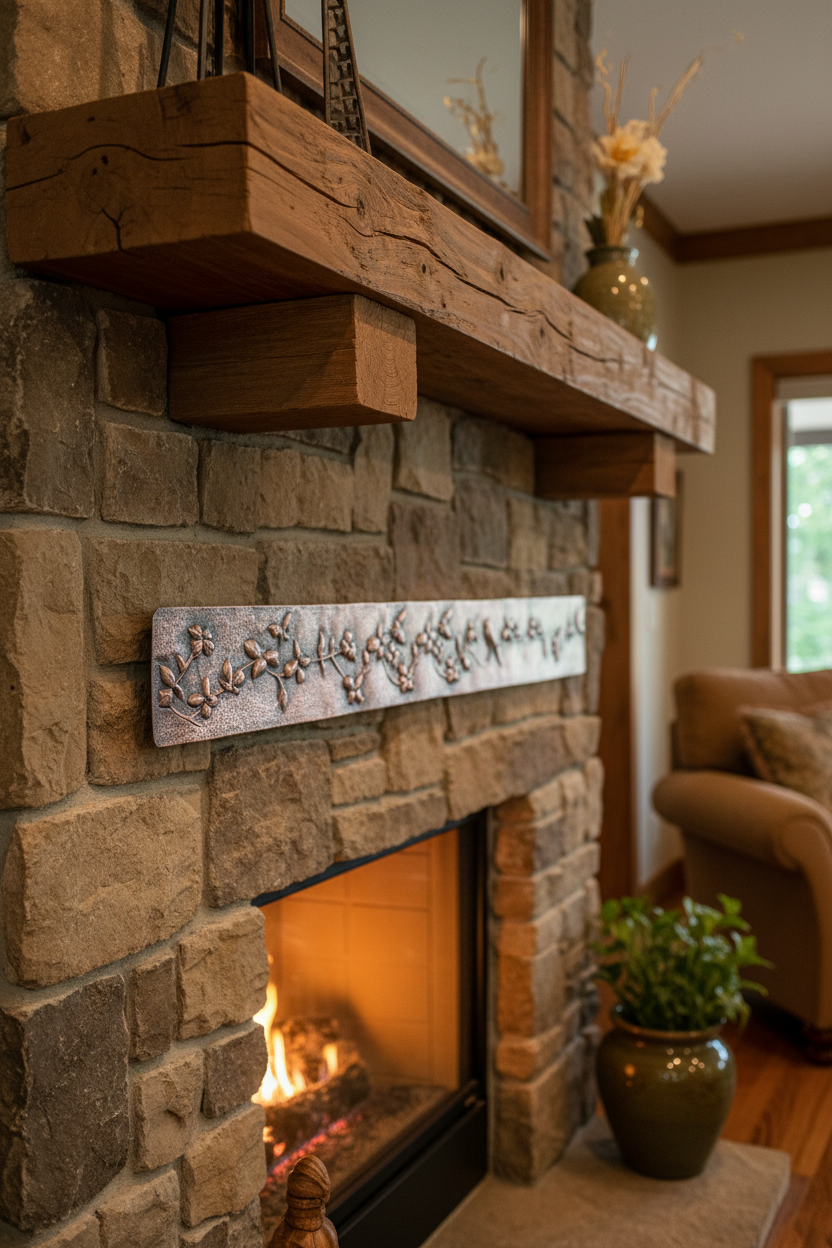 48 inch Blossom Vine copper border trim as fireplace surround accent