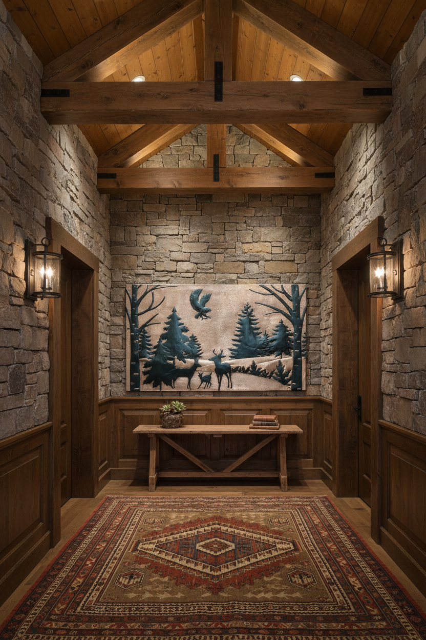 48x36 inch Forest Wildlife copper backsplash in western lodge entry