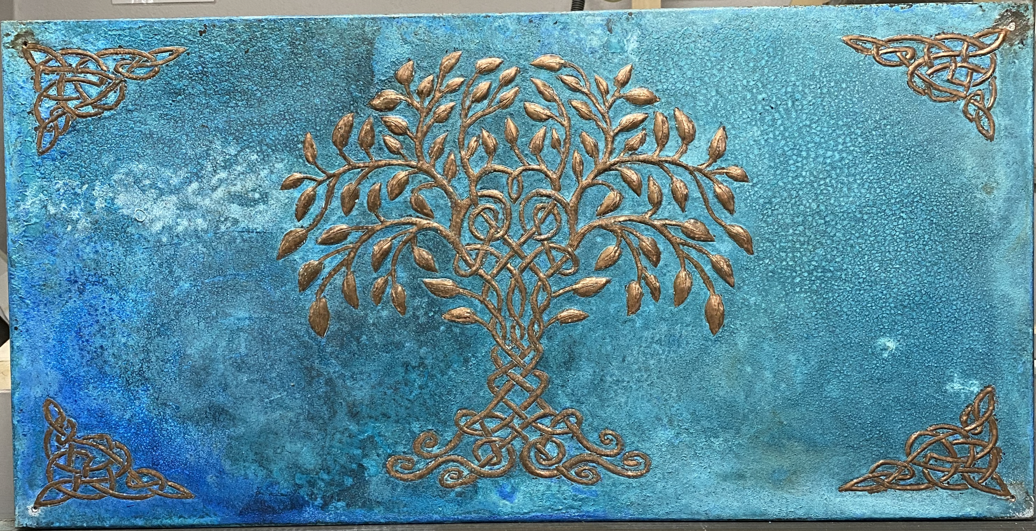 “Celtic Tide Tree” – Tree of Life Copper Backsplash Panel (Large One-Piece Panel)
