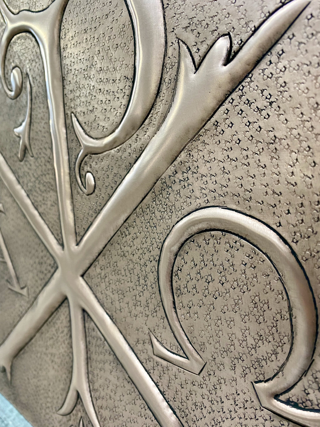 Chi Rho Copper Stove Backsplash Panel