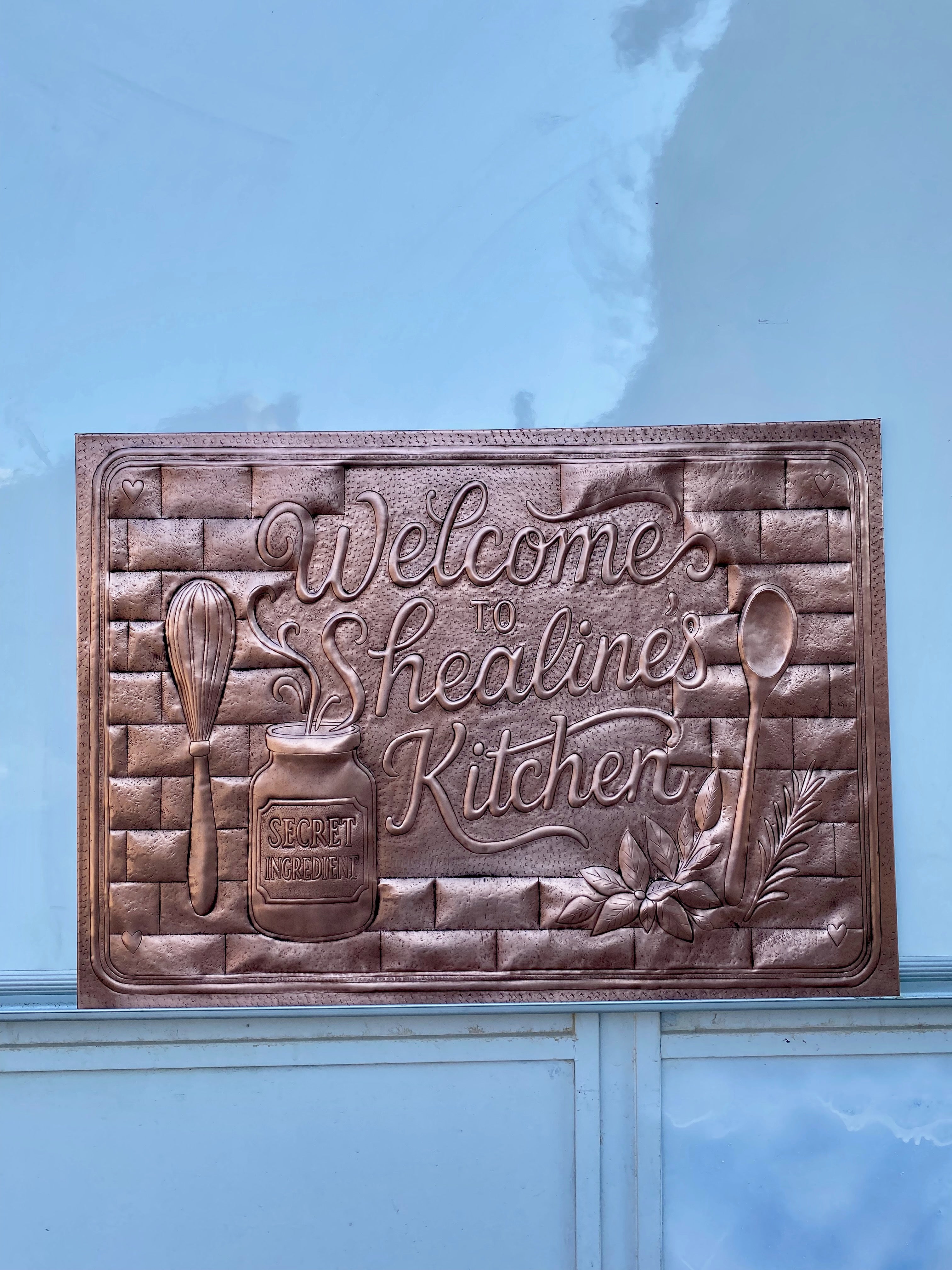 Custom Welcome Kitchen Sign Copper Backsplash Panel