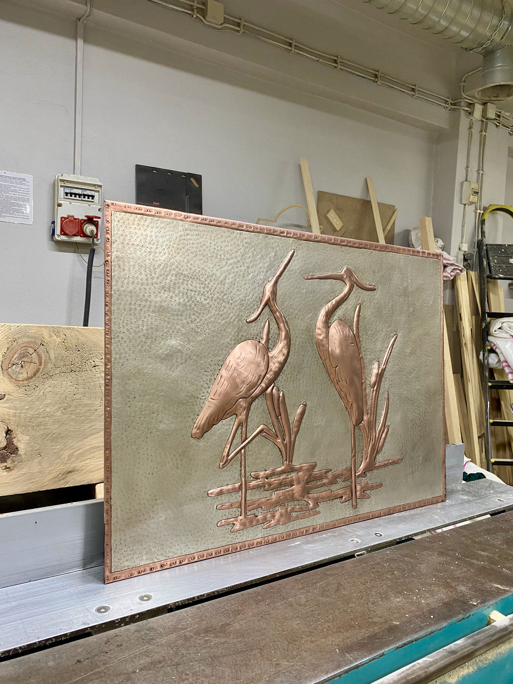 Heron Pair Copper Stove Backsplash Panel