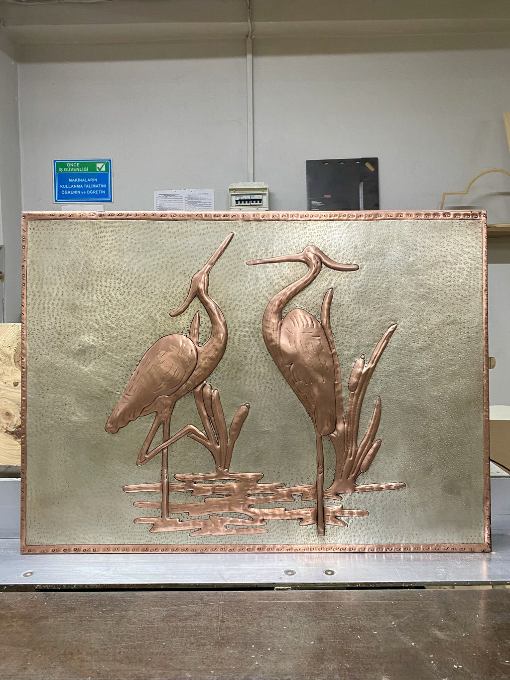 Heron Pair Copper Stove Backsplash Panel