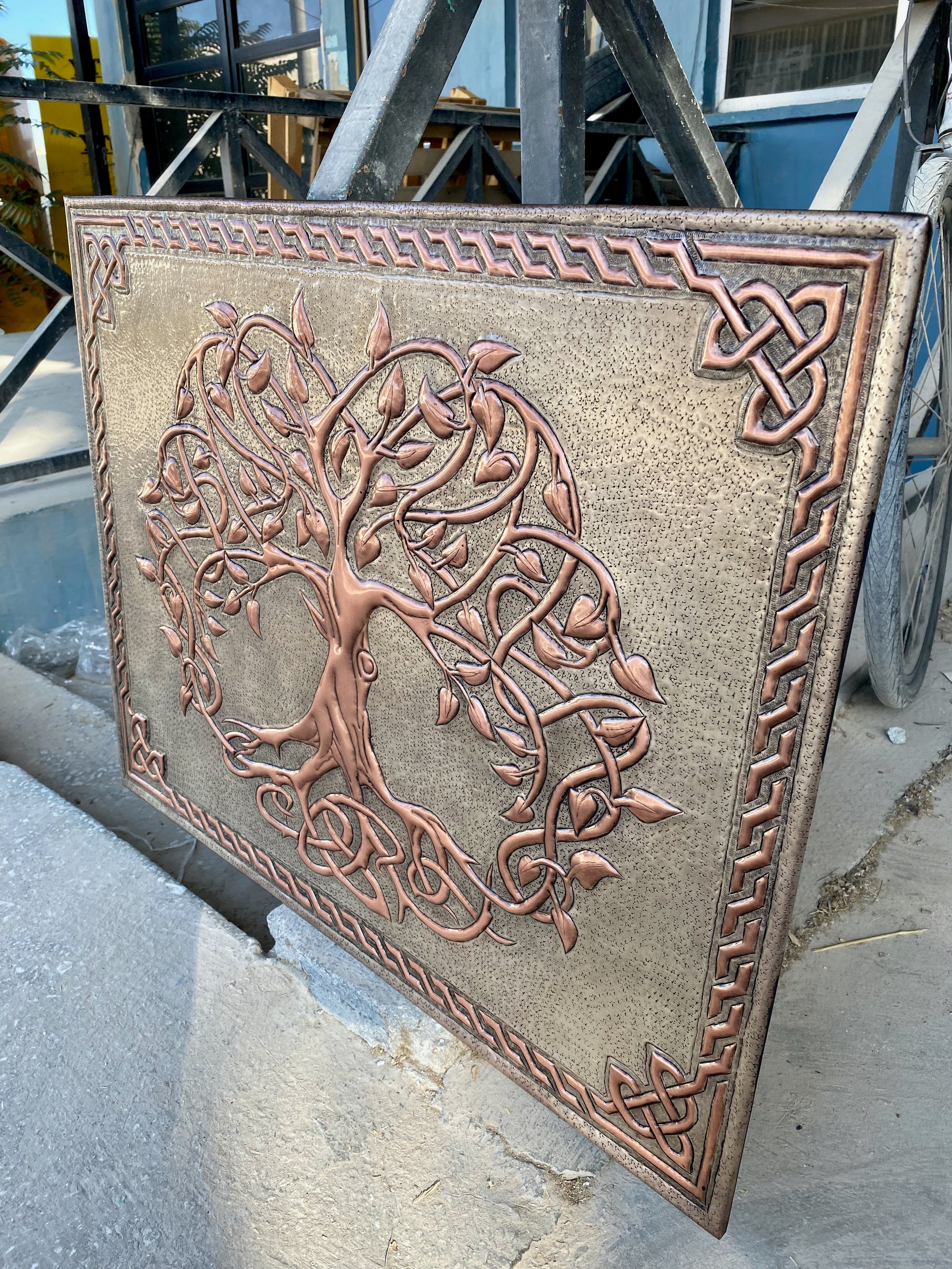 Framed Tree of Life Copper Range Backsplash Panel