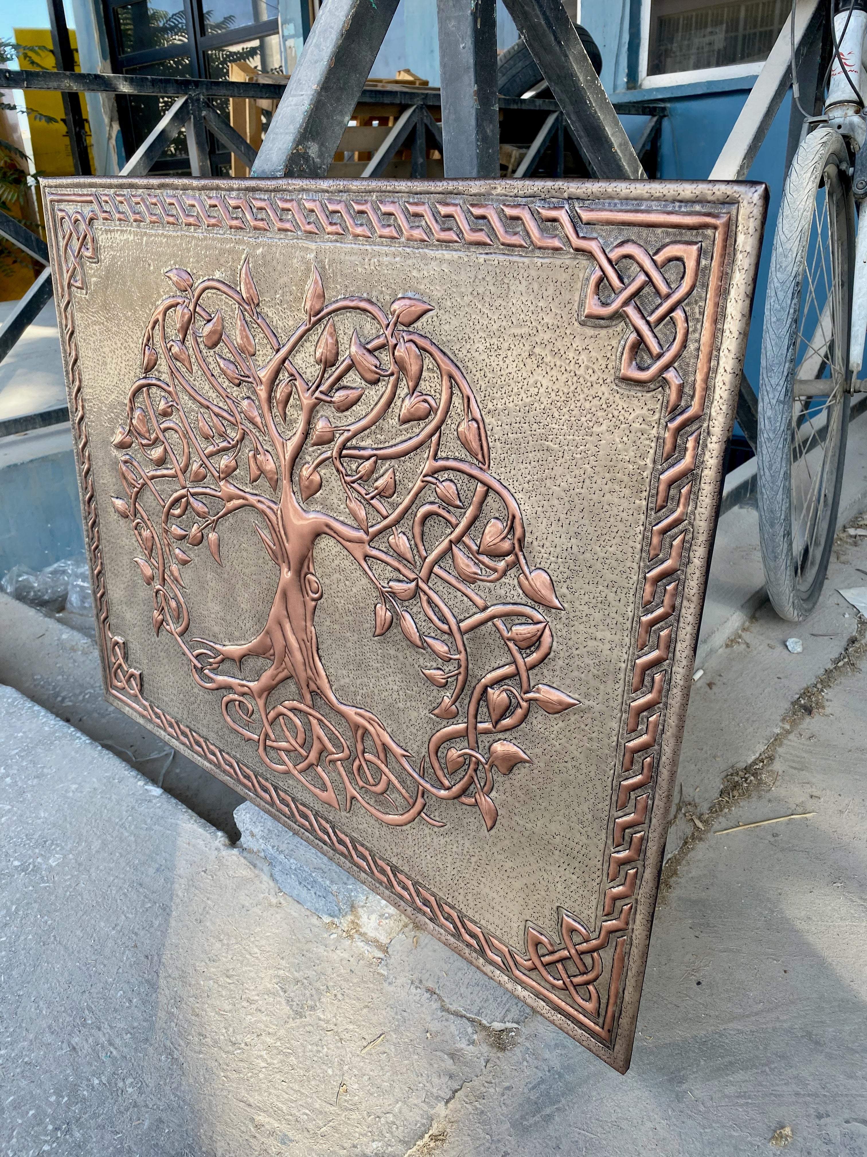 Framed Tree of Life Copper Range Backsplash Panel