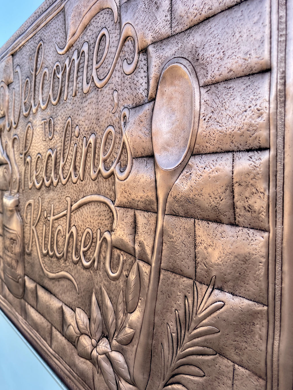 Custom Welcome Kitchen Sign Copper Backsplash Panel