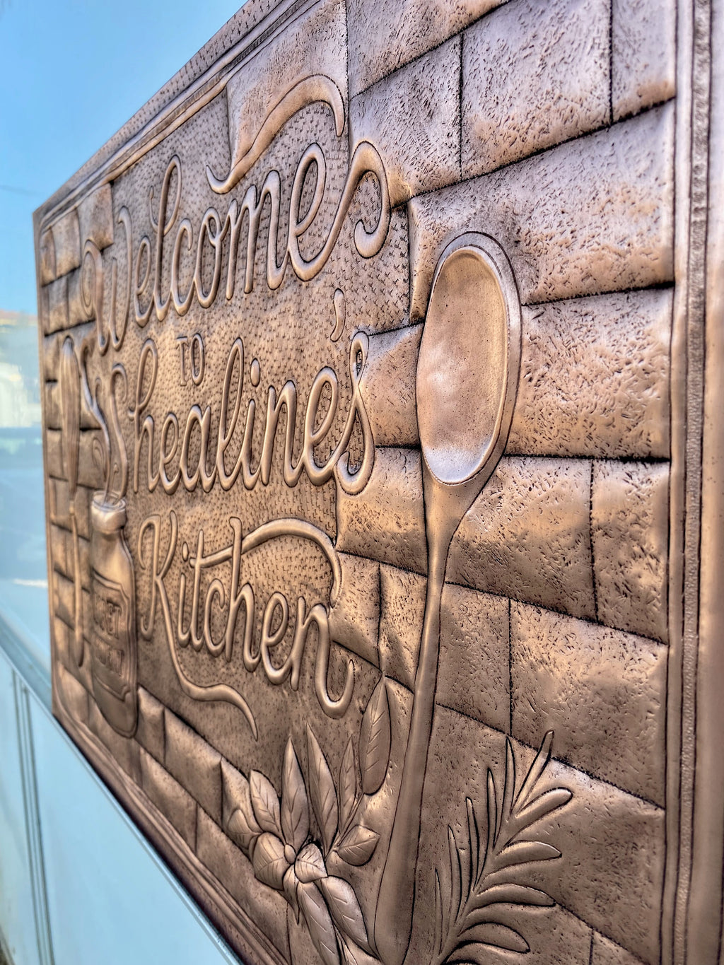 Custom Welcome Kitchen Sign Copper Backsplash Panel