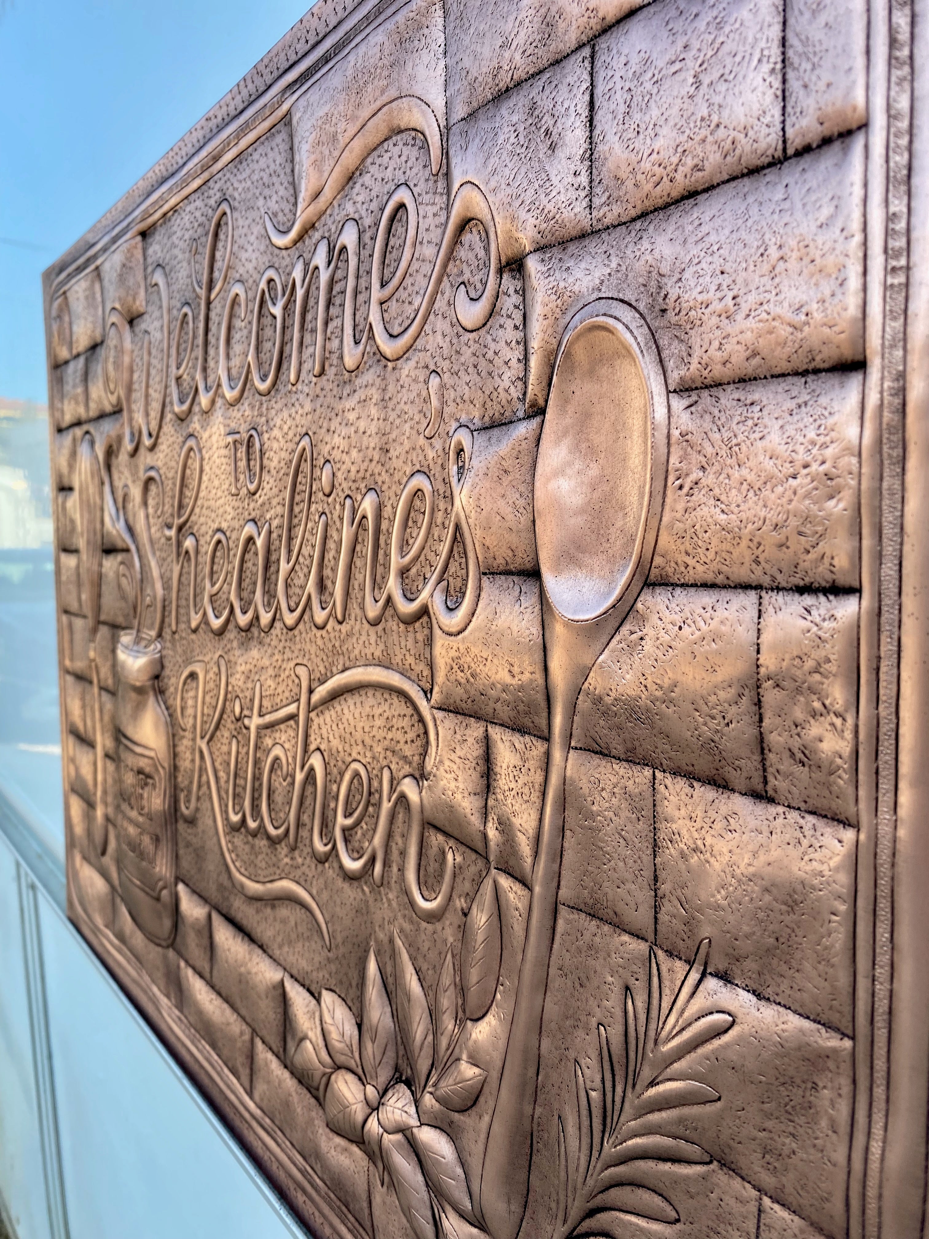 Custom Welcome Kitchen Sign Copper Backsplash Panel