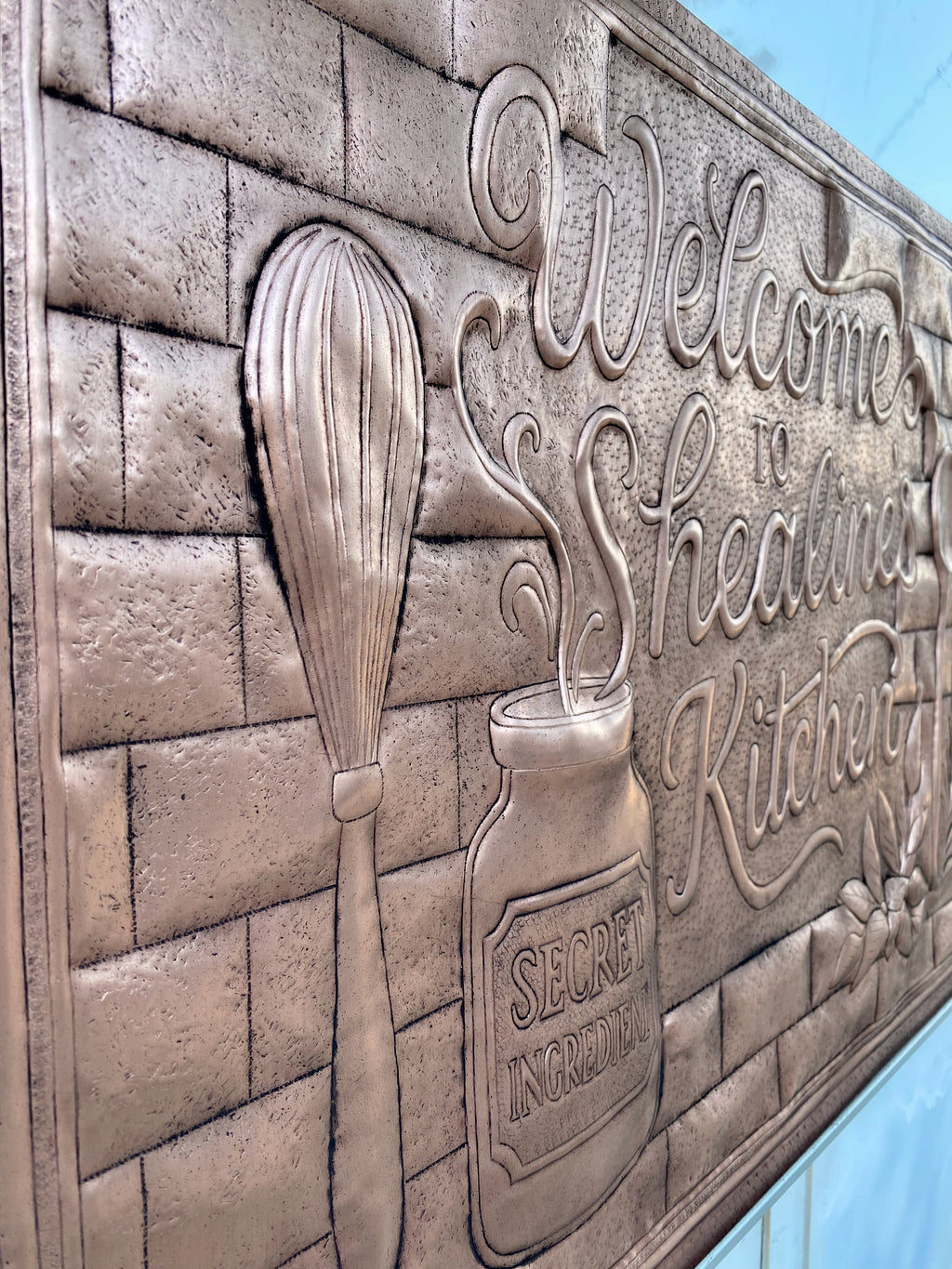 Custom Welcome Kitchen Sign Copper Backsplash Panel