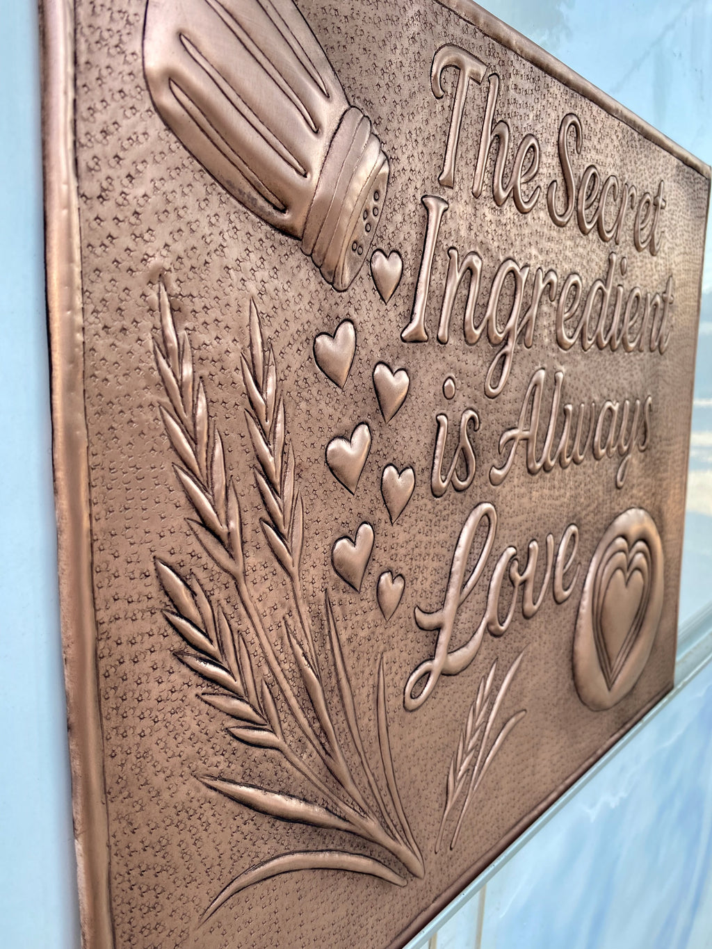 “Secret Ingredient is Love” Copper Stove Backsplash