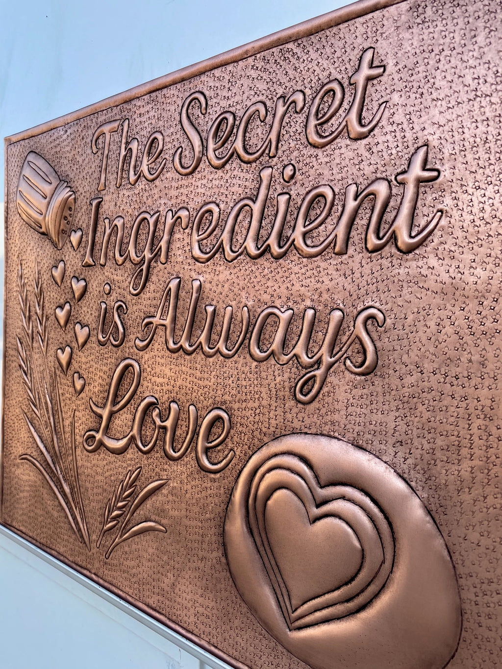 “Secret Ingredient is Love” Copper Stove Backsplash