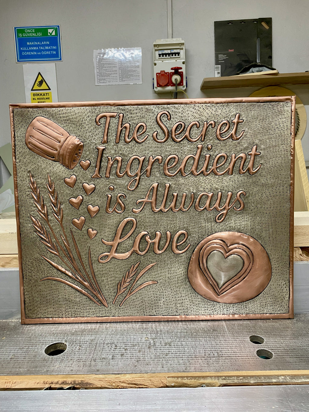 “Secret Ingredient is Love” Copper Stove Backsplash