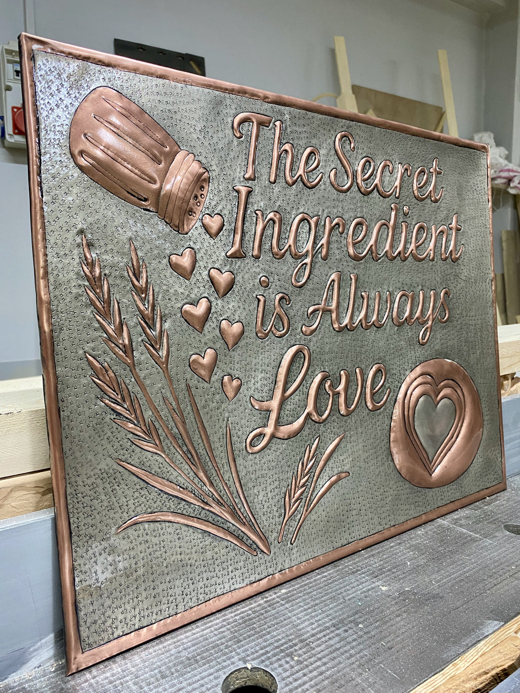 “Secret Ingredient is Love” Copper Stove Backsplash