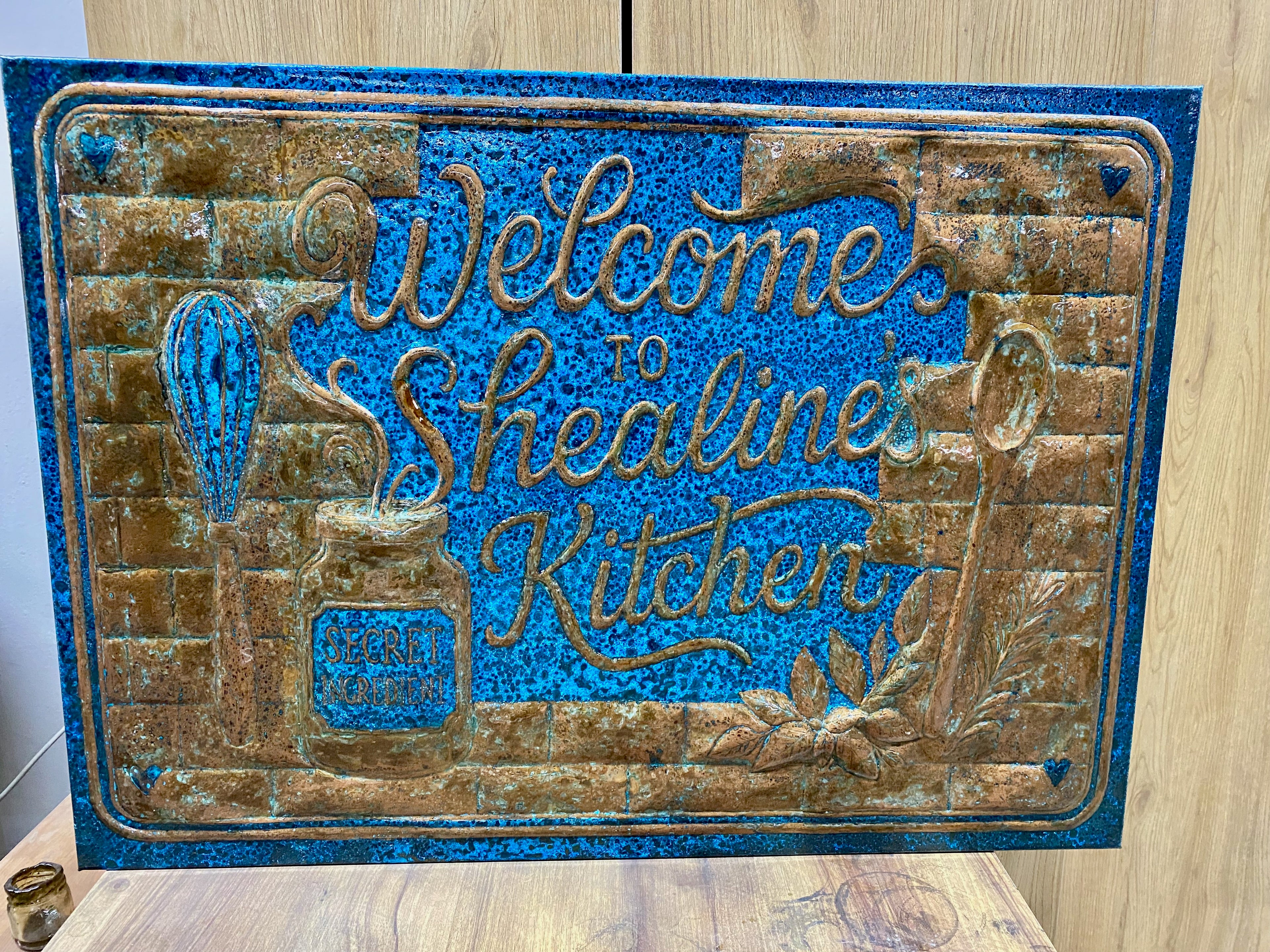 Custom Welcome Kitchen Sign Copper Backsplash Panel