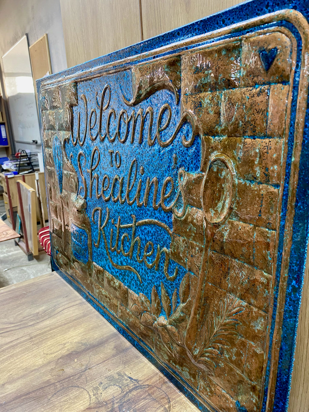 Custom Welcome Kitchen Sign Copper Backsplash Panel