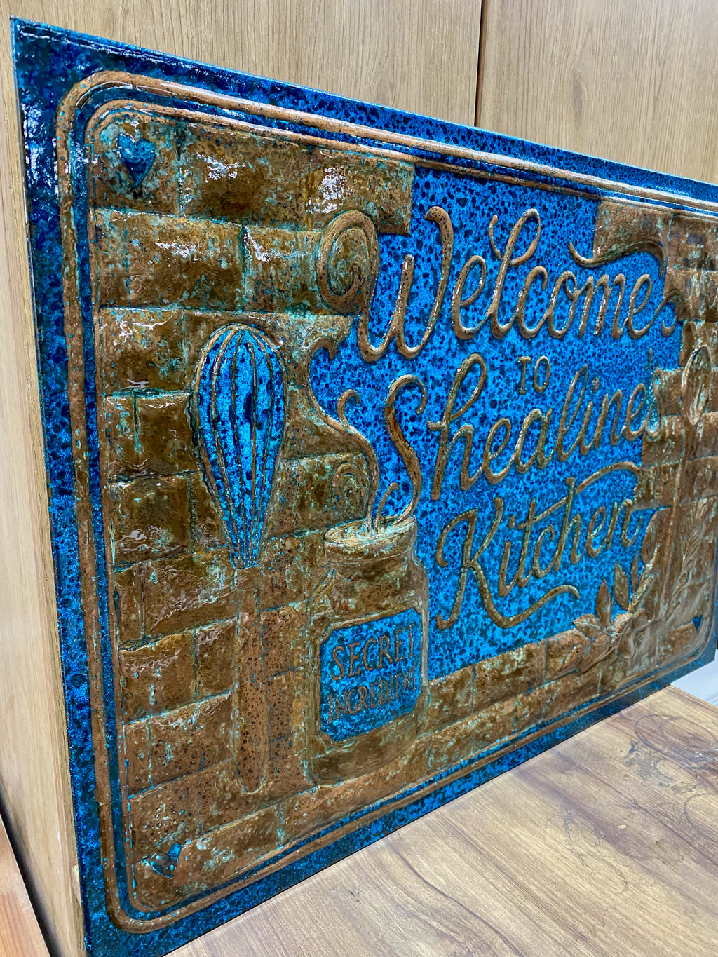 Custom Welcome Kitchen Sign Copper Backsplash Panel