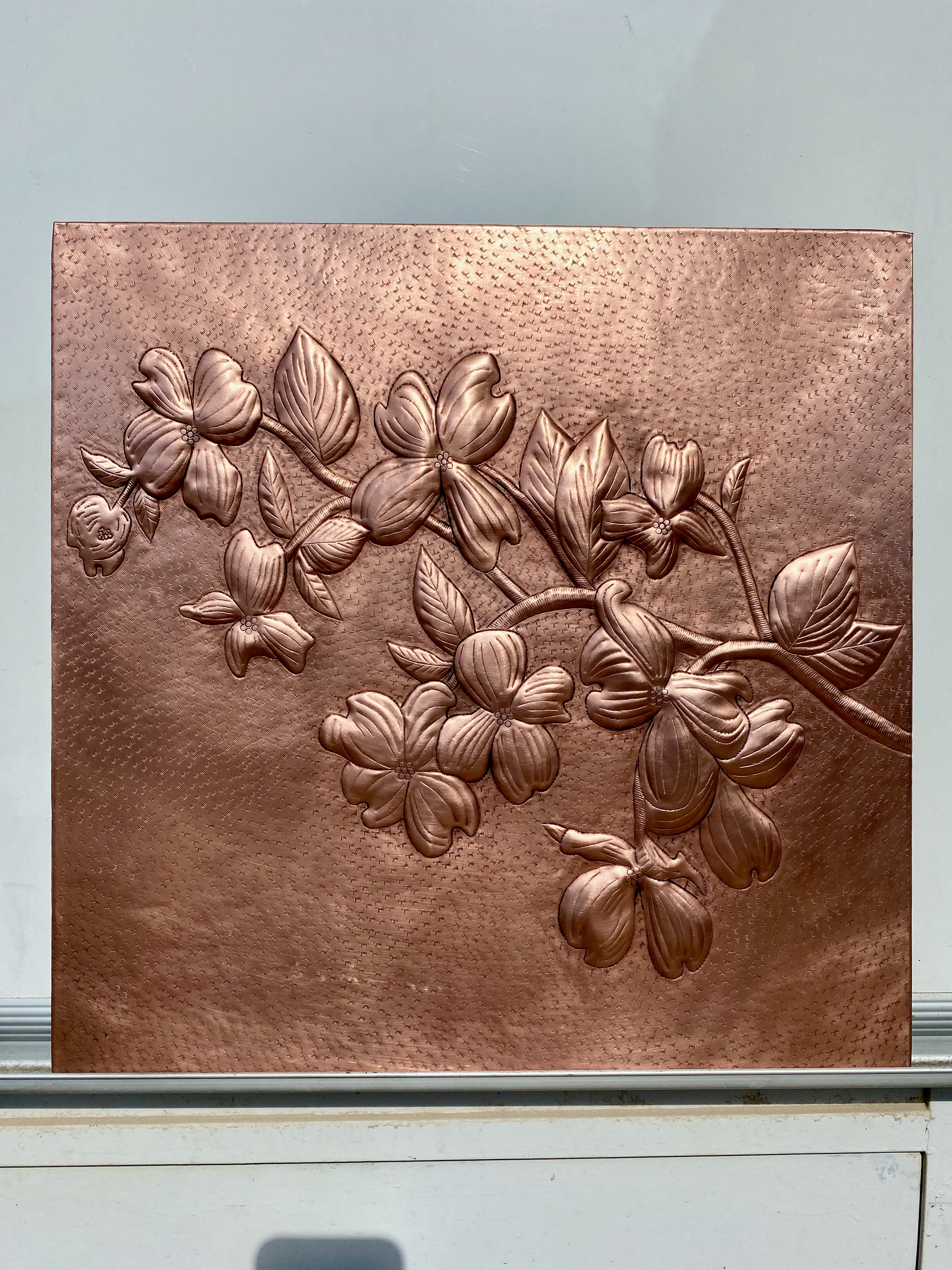 Dogwood Blossom Copper Stove Backsplash Panel