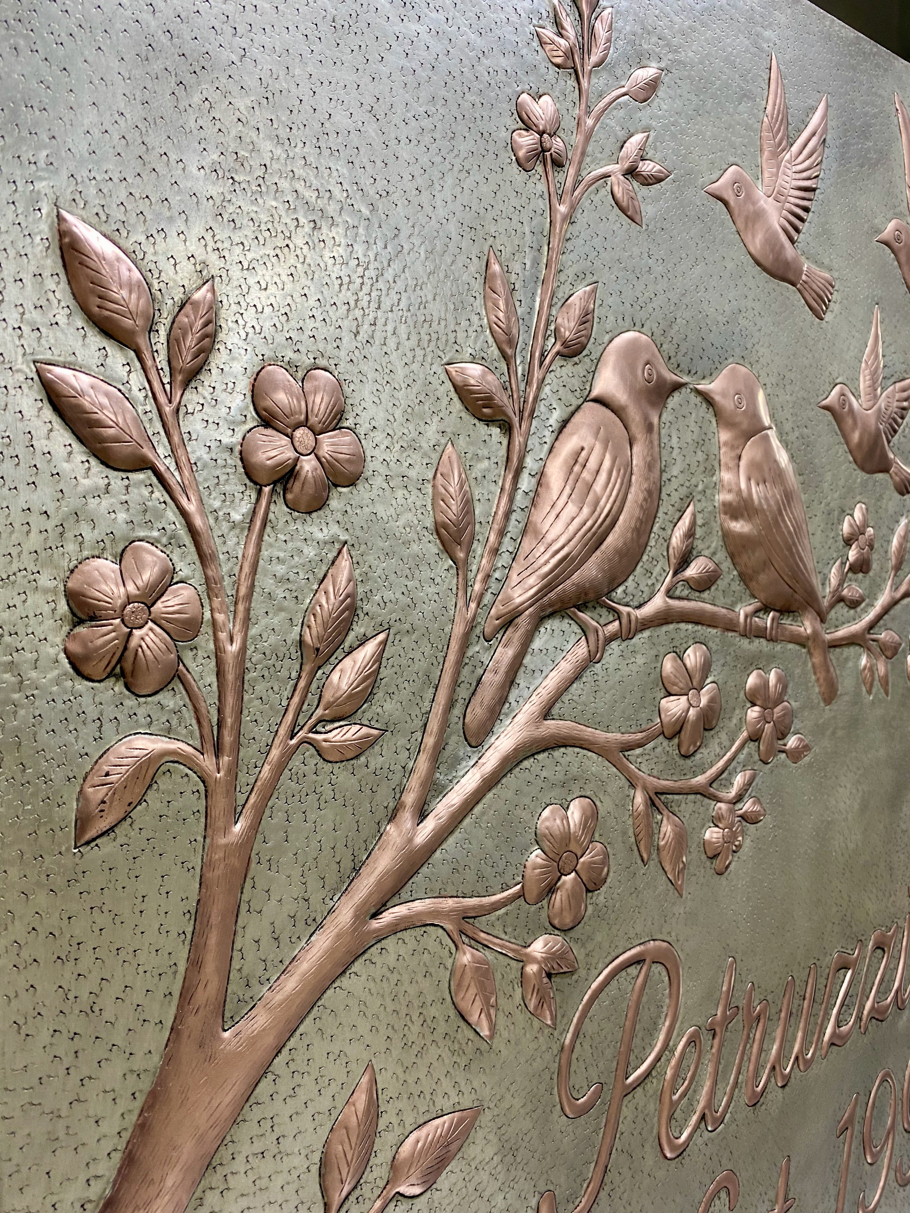 Lovebirds Family Name Copper Stove Backsplash Panel