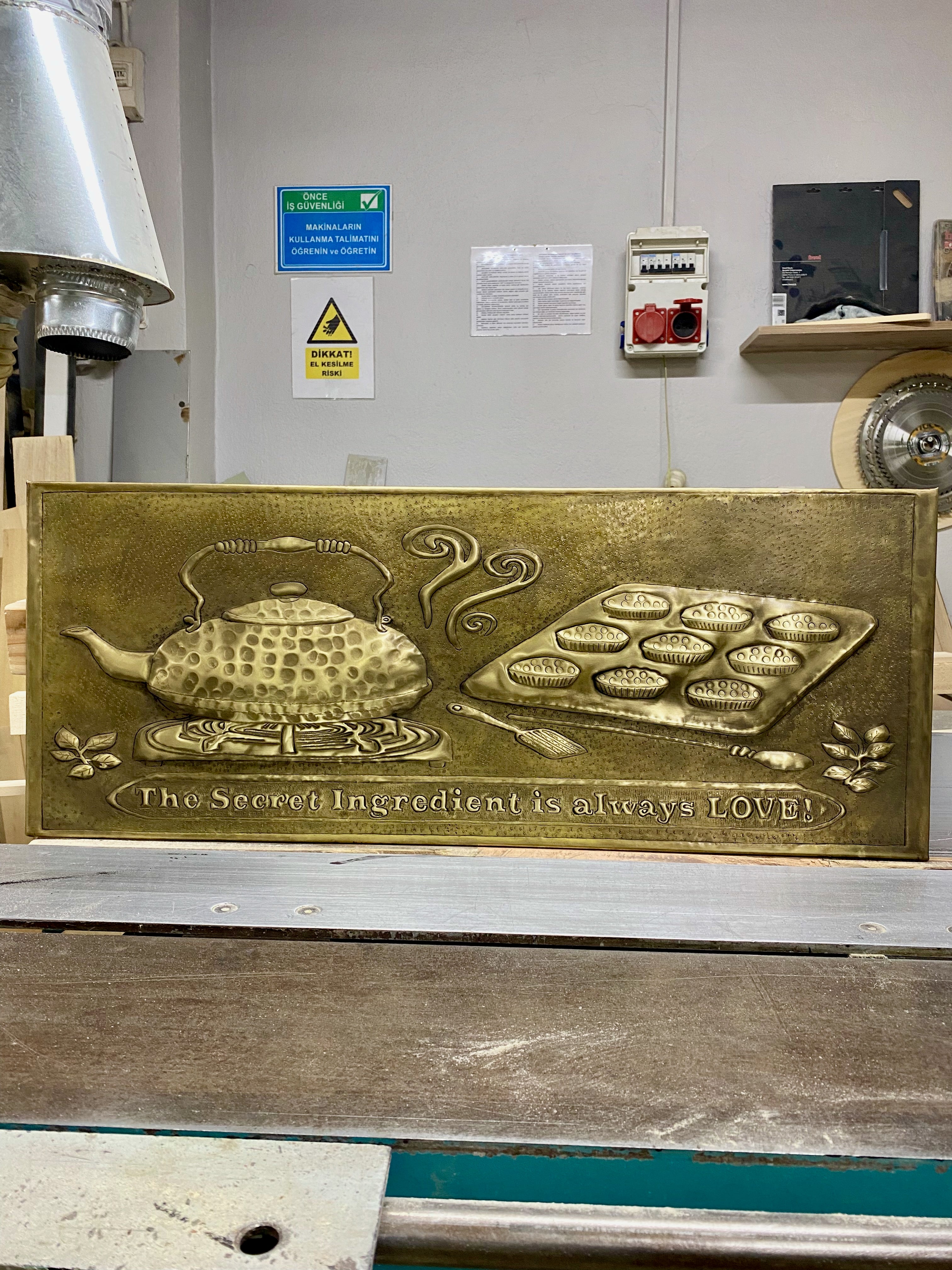 Tea Kettle & Baking Tray Brass Stove Backsplash Panel