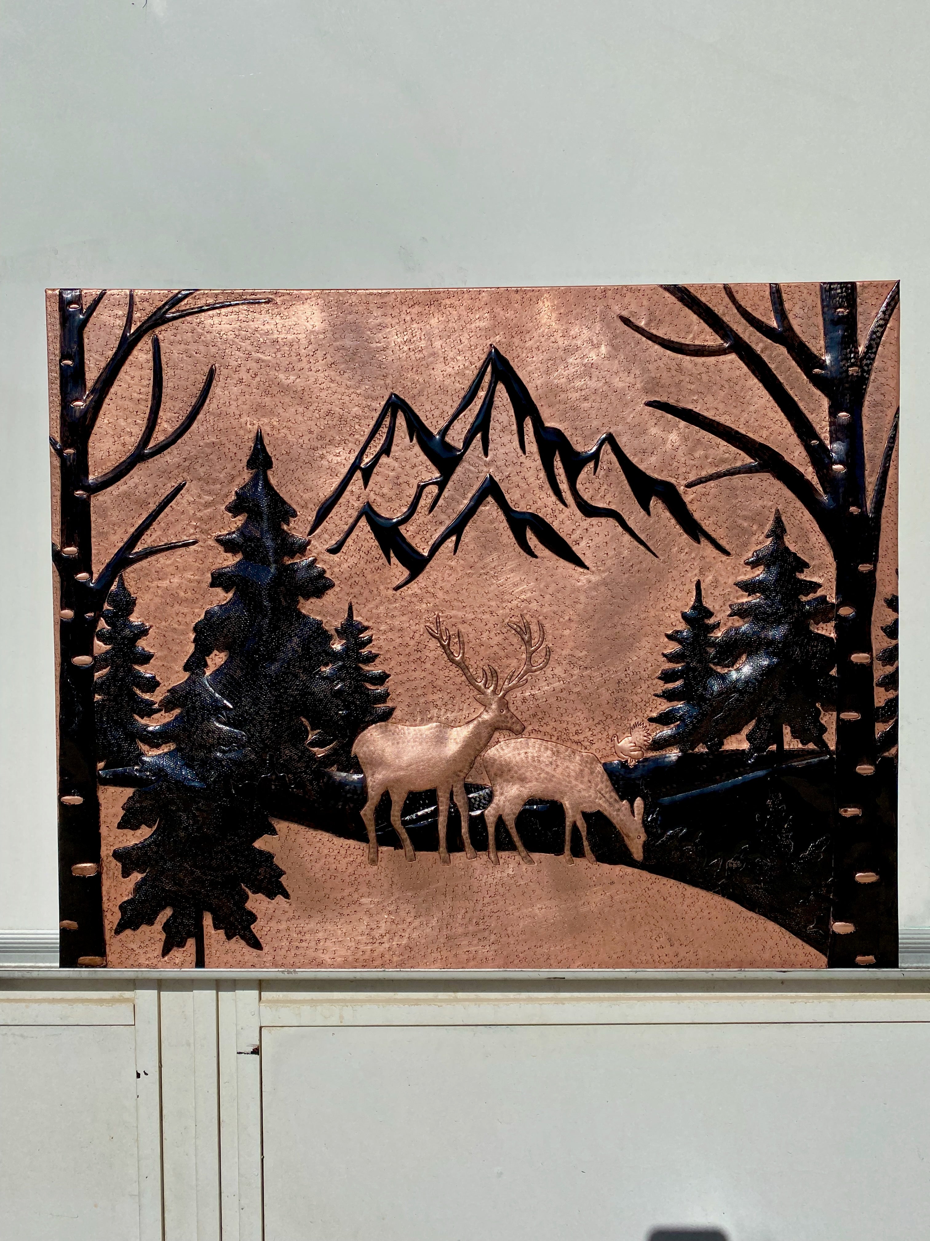 Mountain Deer Copper Stove Backsplash Panel