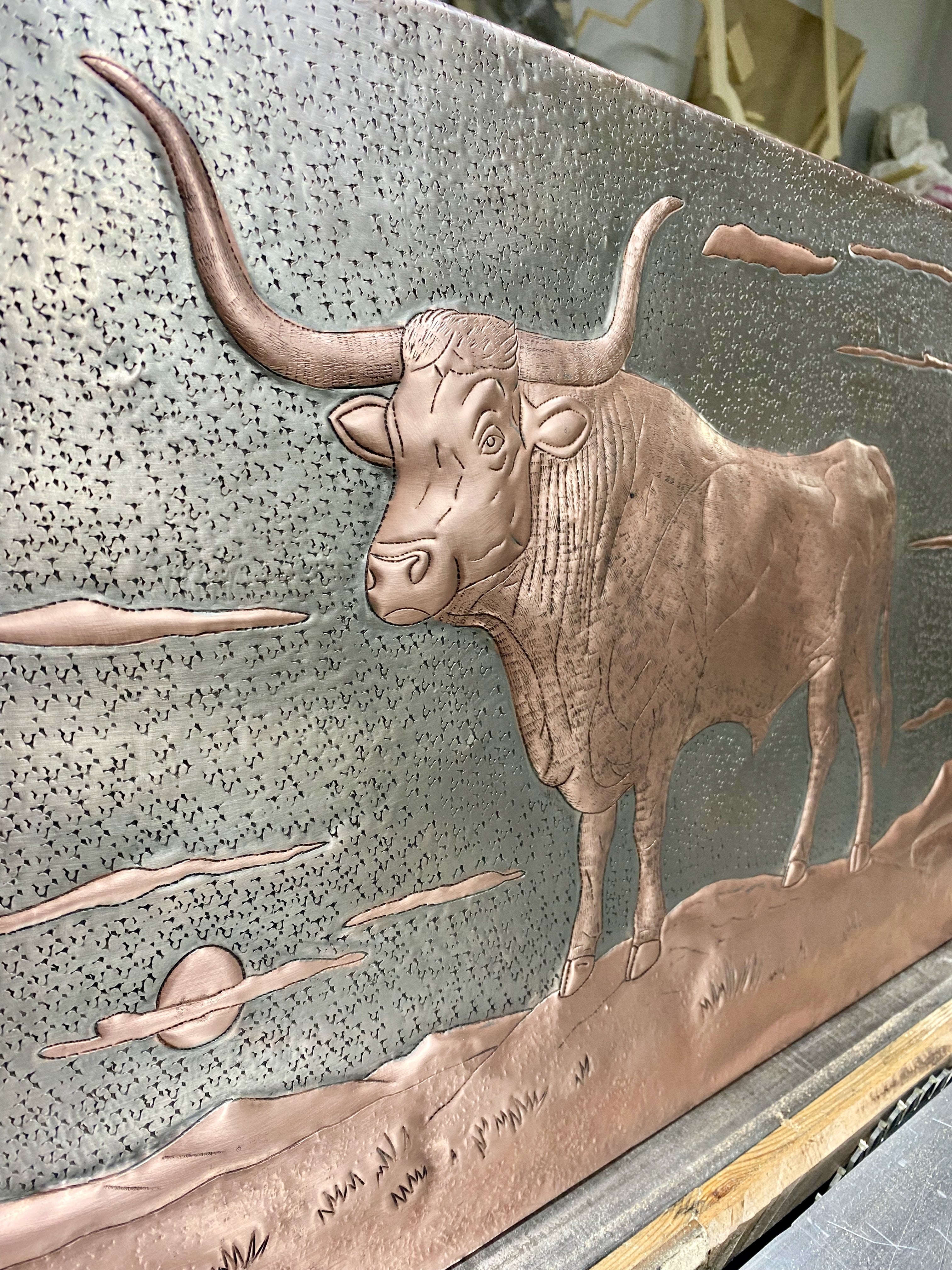 Longhorn Bull Copper Backsplash Panel