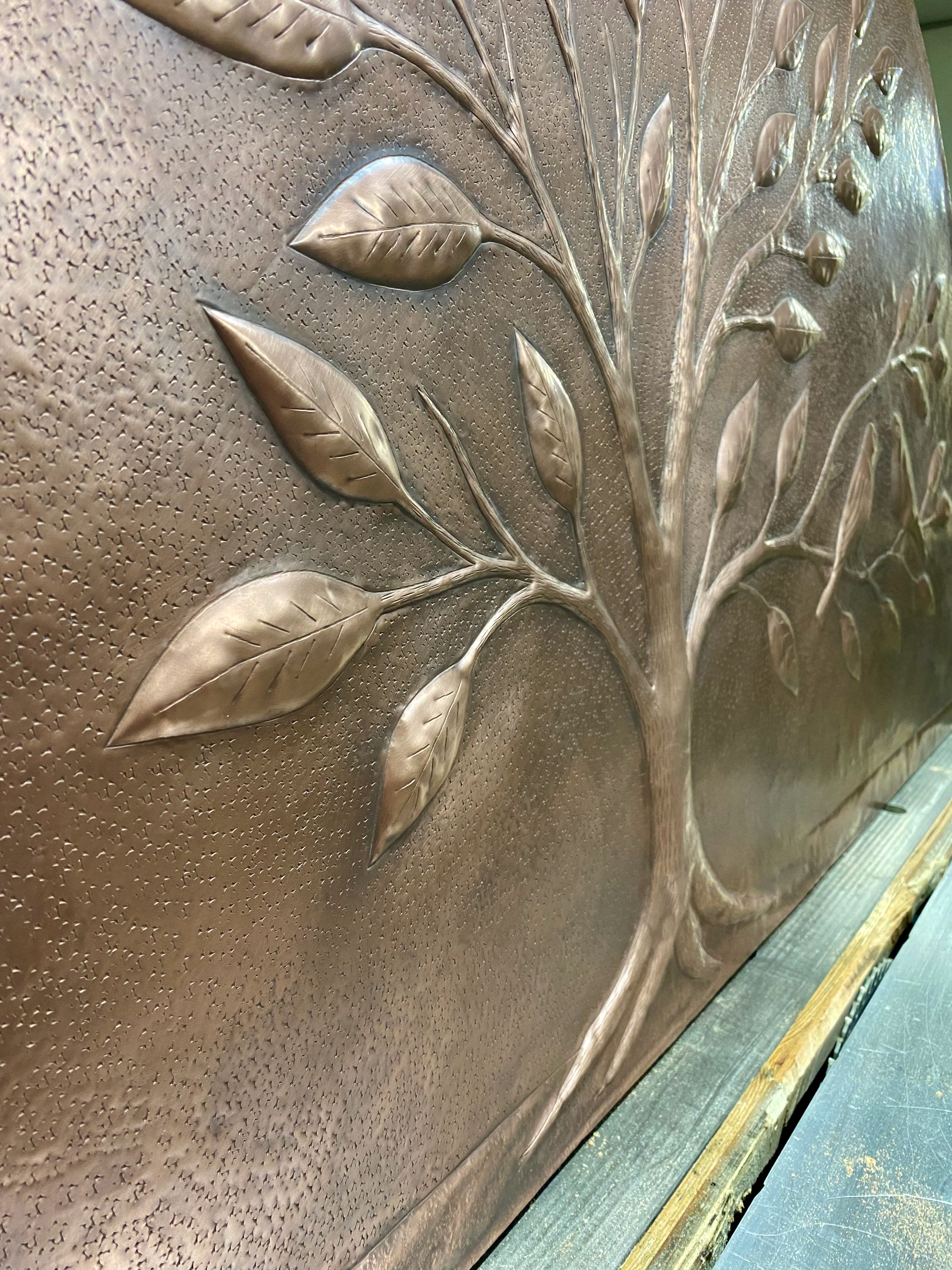 Arched Tree of Life Copper Panel – Handmade Relief for Fireplace Mantels, Door Transoms & Feature Walls (Custom Size)