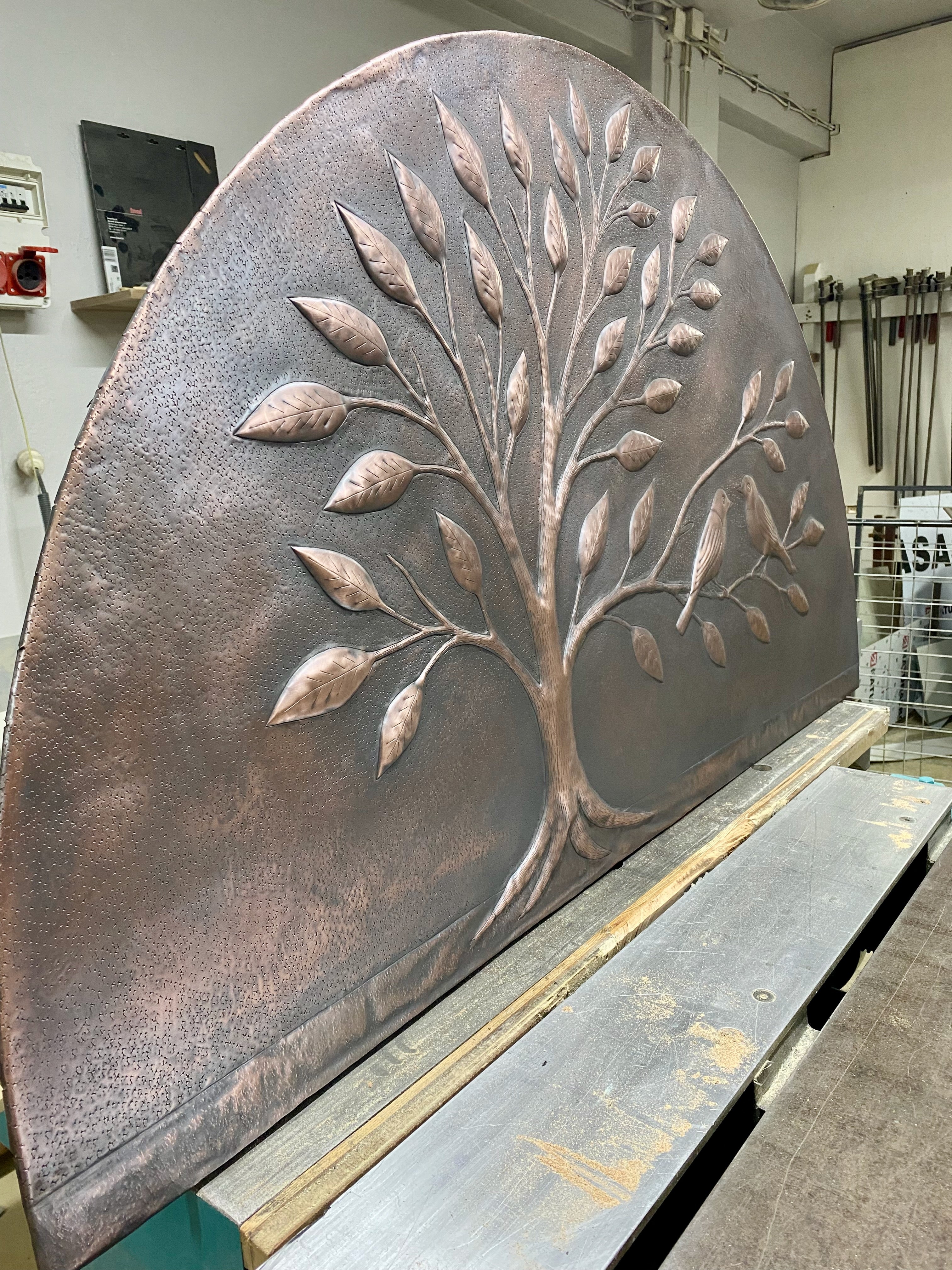 Arched Tree of Life Copper Panel – Handmade Relief for Fireplace Mantels, Door Transoms & Feature Walls (Custom Size)