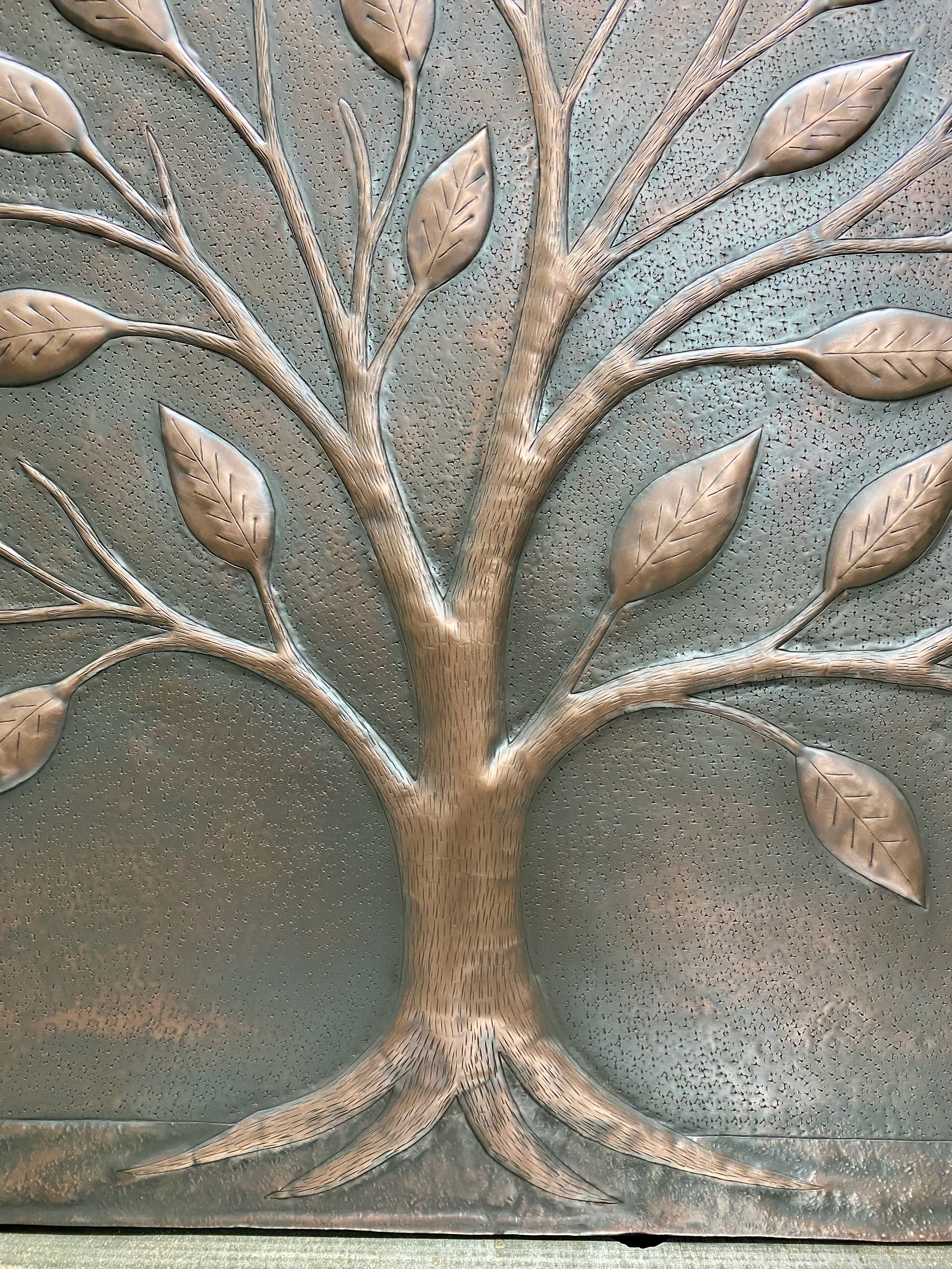 Arched Tree of Life Copper Panel – Handmade Relief for Fireplace Mantels, Door Transoms & Feature Walls (Custom Size)