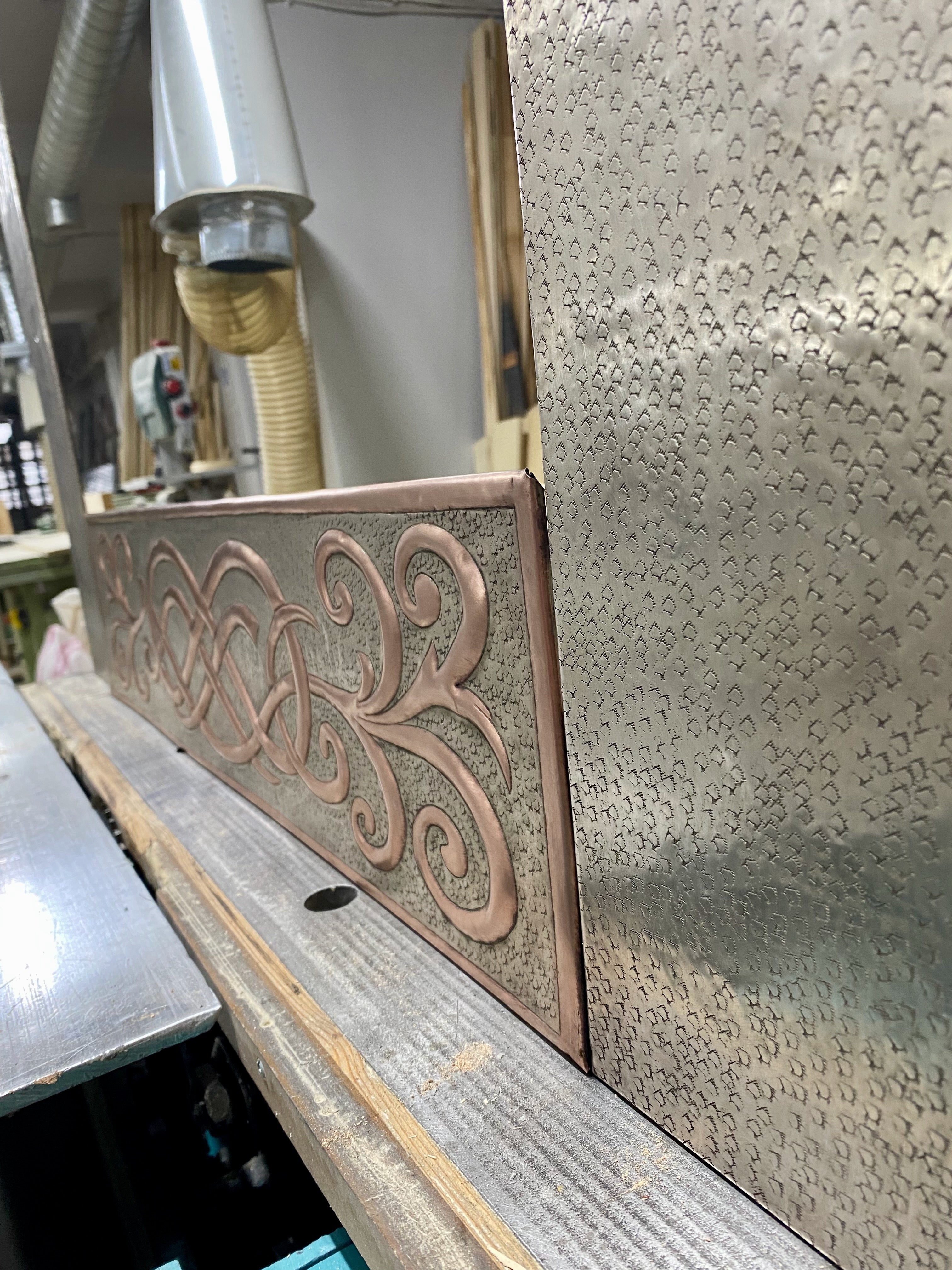 Custom Copper Range Hood Apron Panel Set (Front + Side Panels)