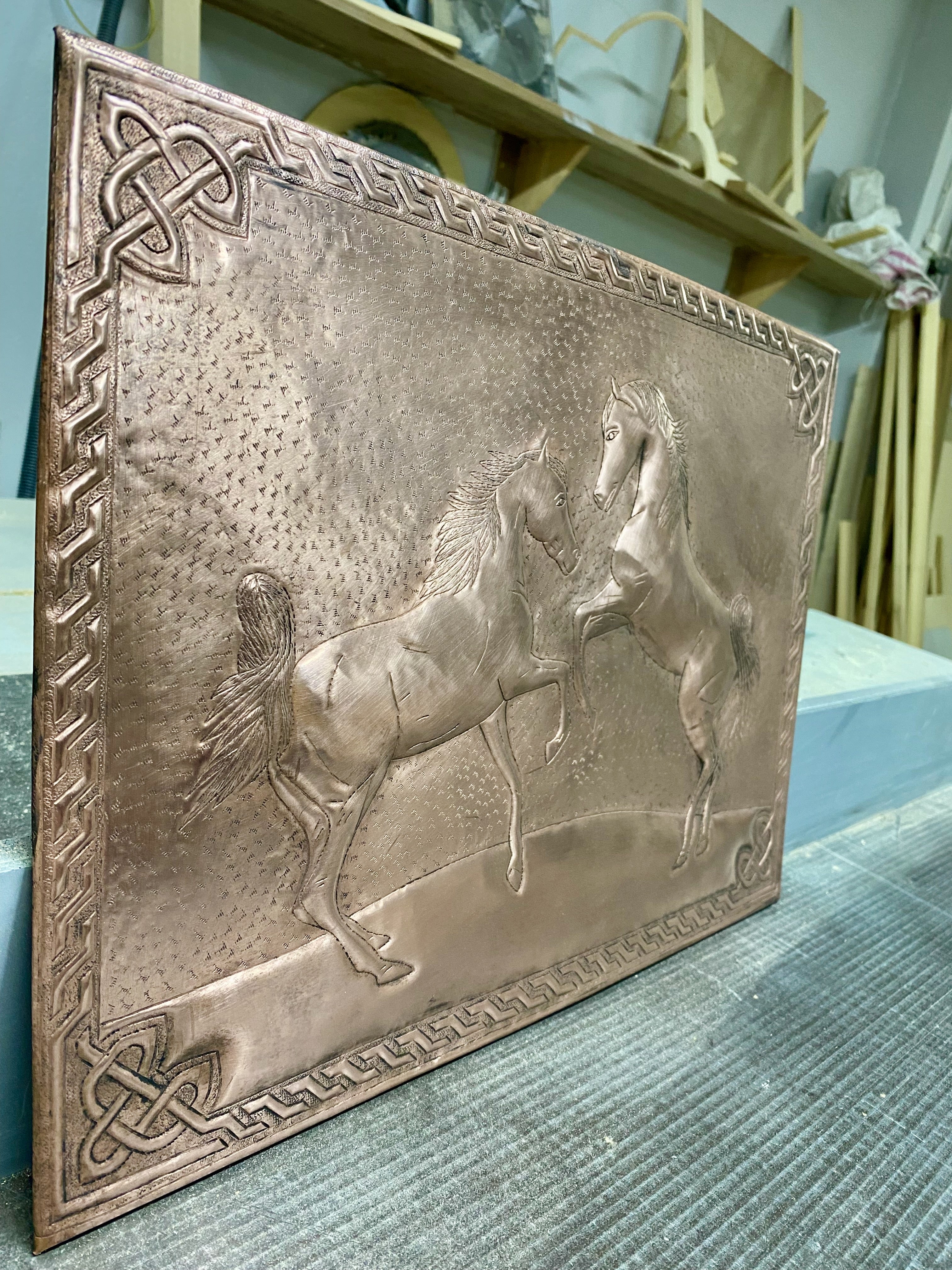 Wild Horses Copper Stove Backsplash Panel