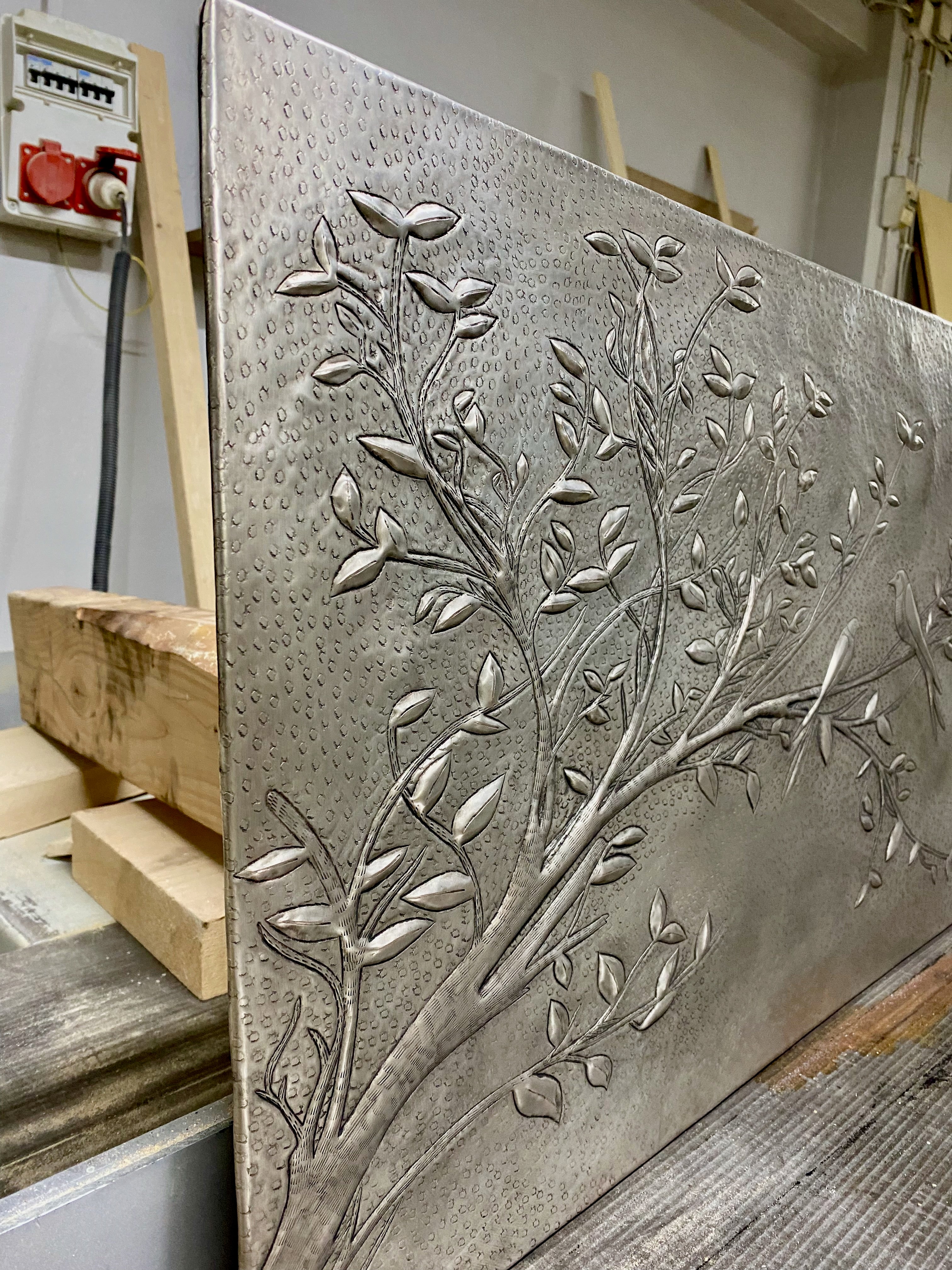 “Quiet Branch” – Birds on Branch Copper Backsplash Panel