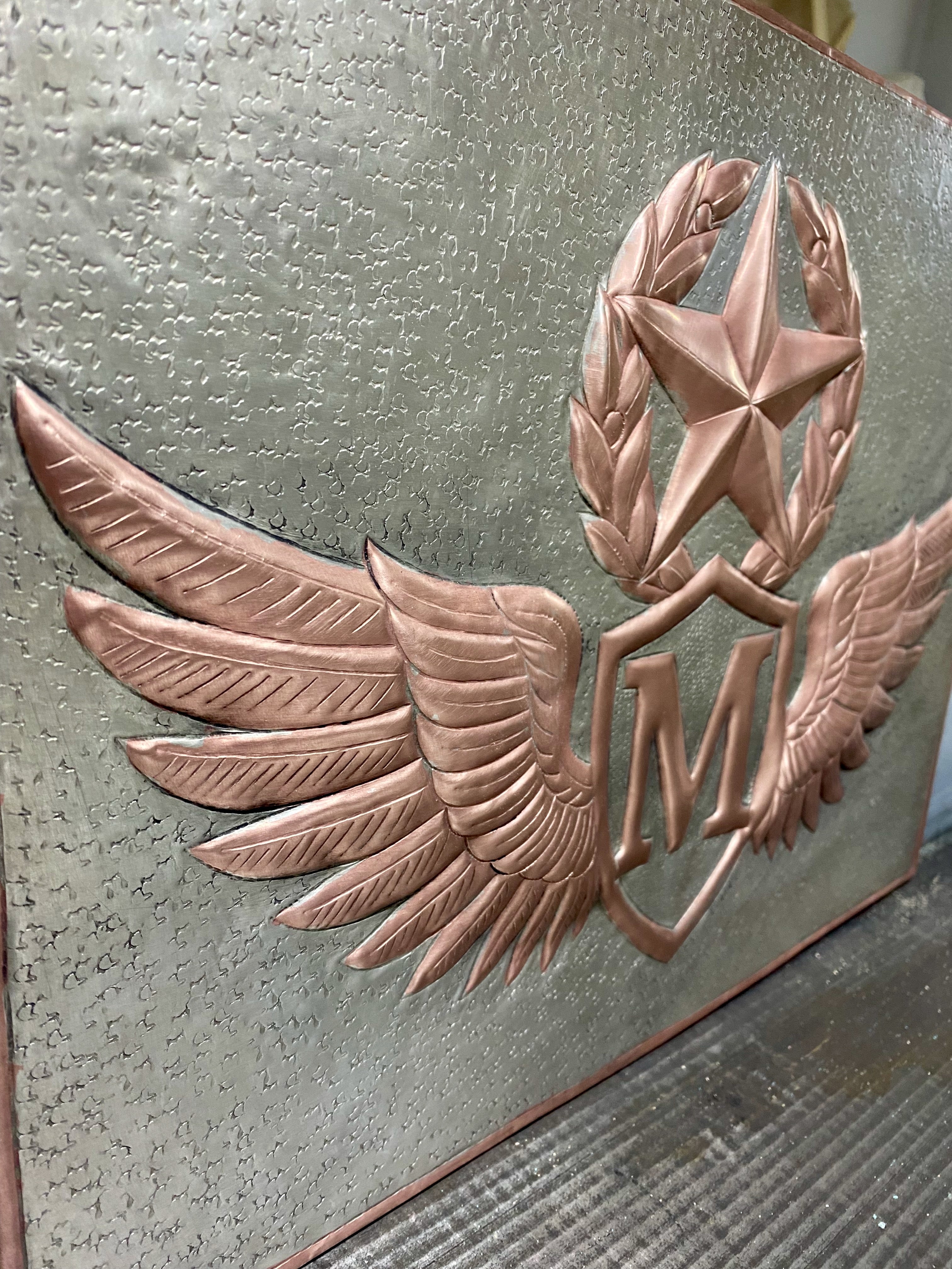 Winged Monogram Crest Copper Backsplash (Personalized Initial Panel)