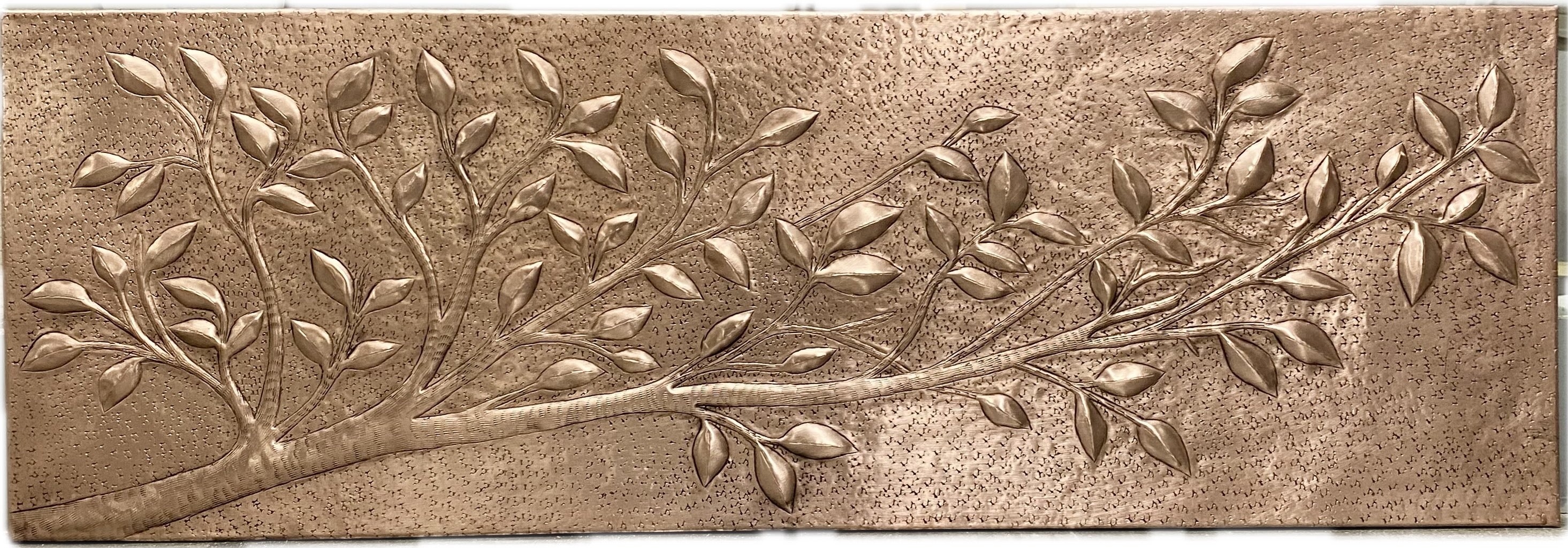 Long Copper Backsplash Accent Panel – Botanical Leaf Branch Relief