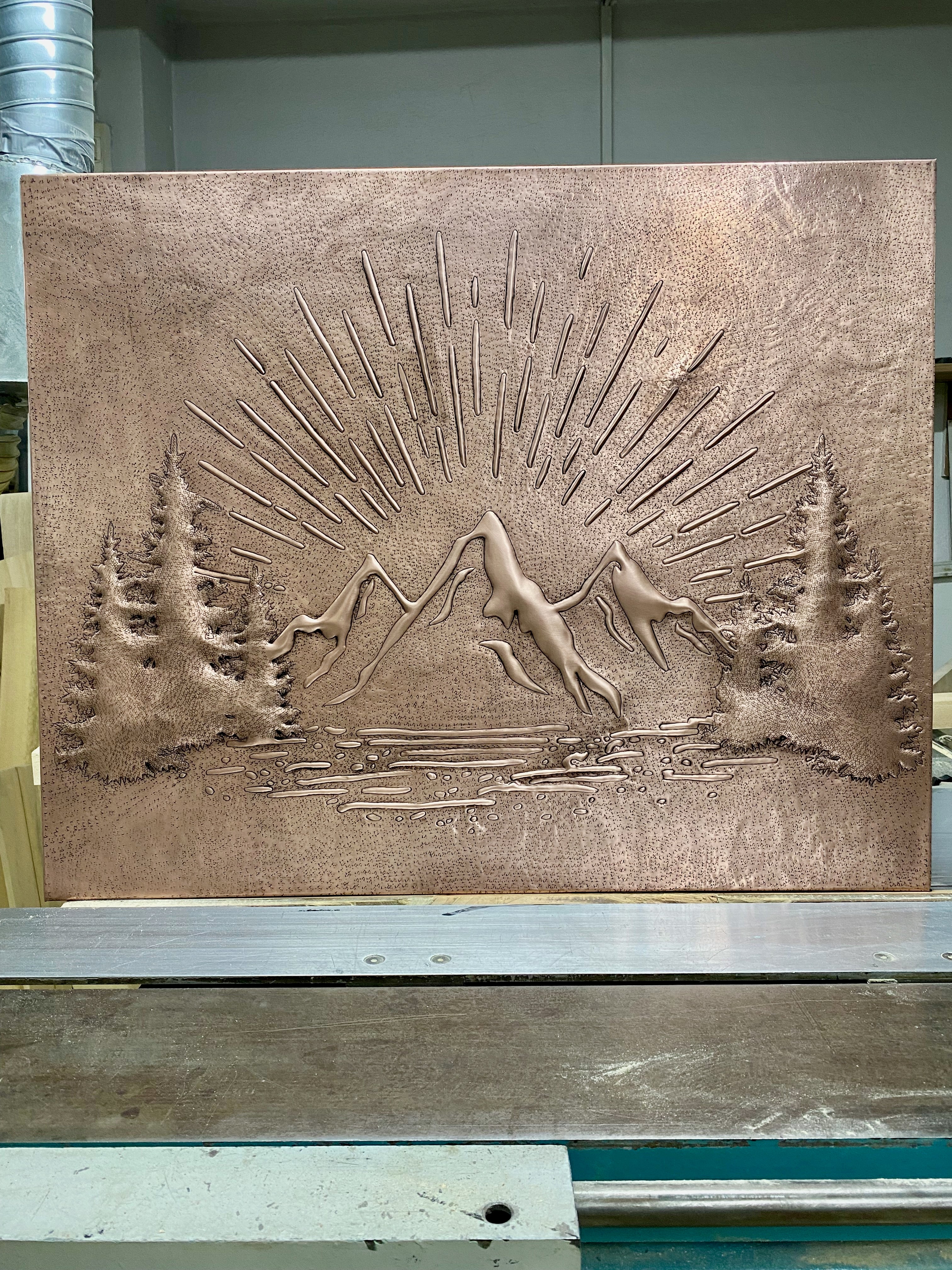 Mountain Sunrise Copper Stove Backsplash Panel