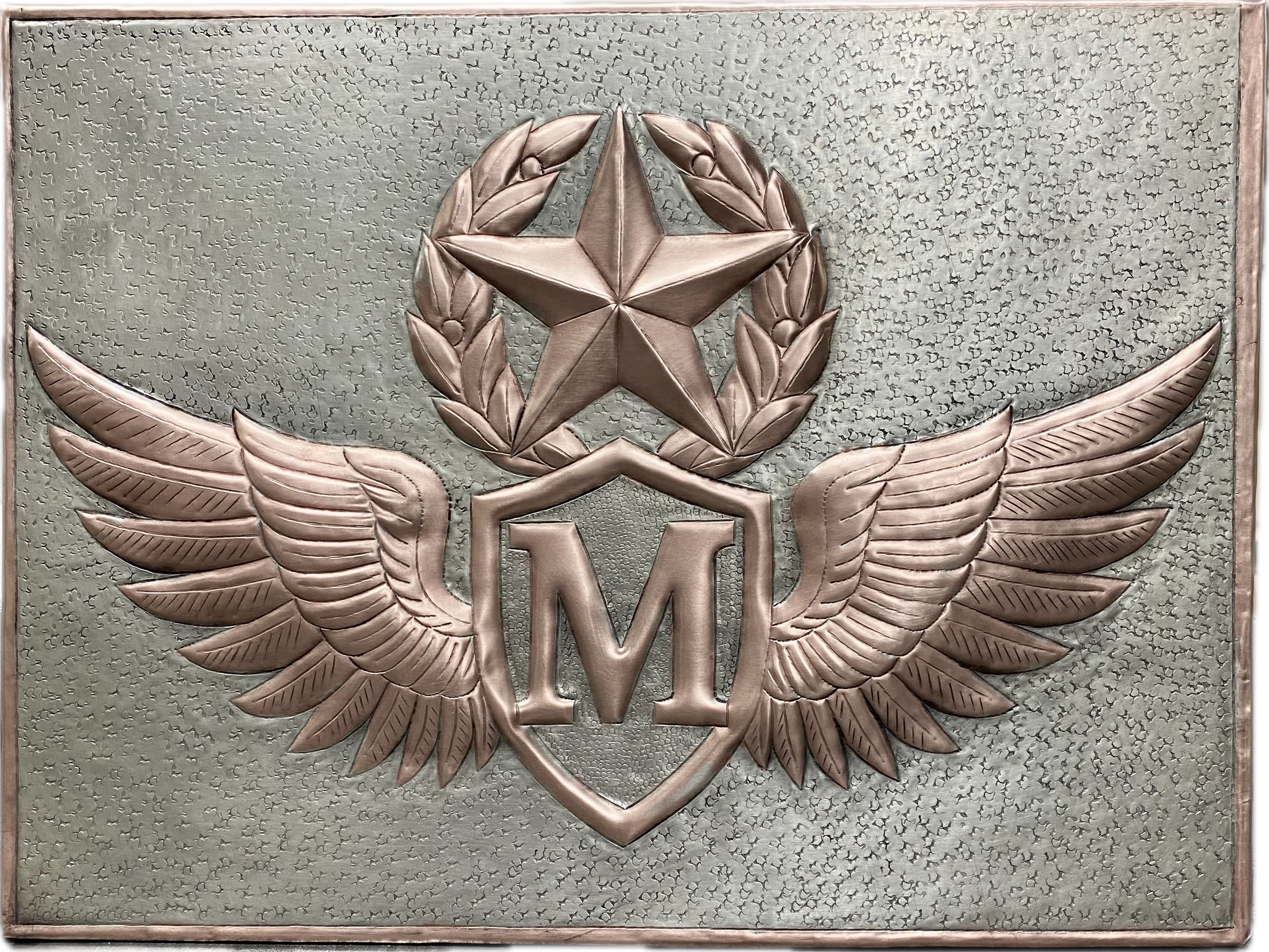 Winged Monogram Crest Copper Backsplash (Personalized Initial Panel)