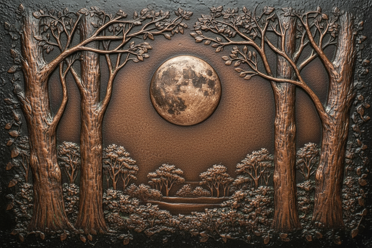 Full Moon Through Forest - Textured Black Patina