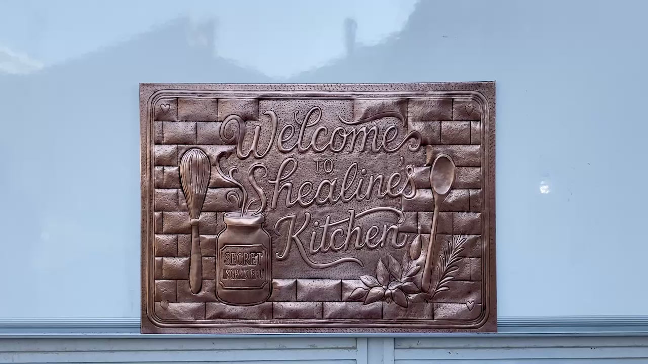 Custom Welcome Kitchen Sign Copper Backsplash Panel