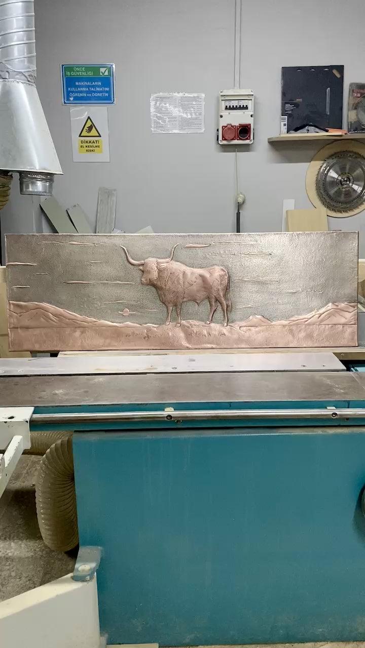 Longhorn Bull Copper Backsplash Panel