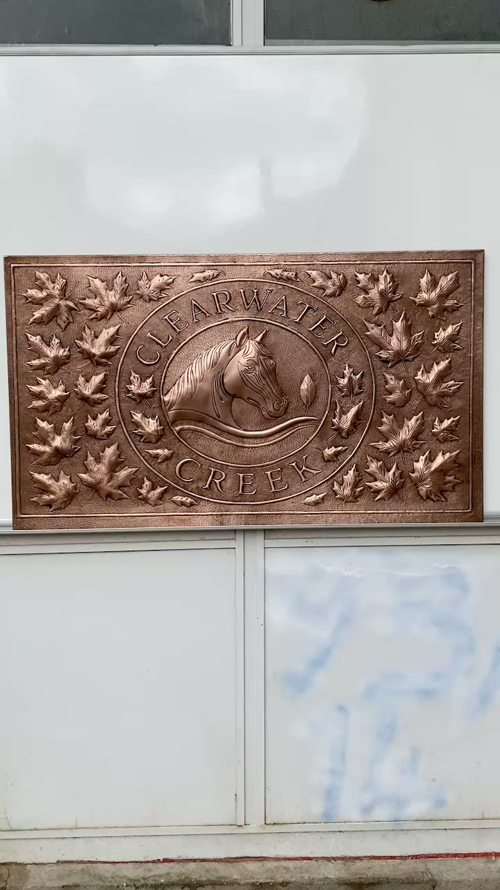Custom Horse Crest Copper Stove Backsplash Panel