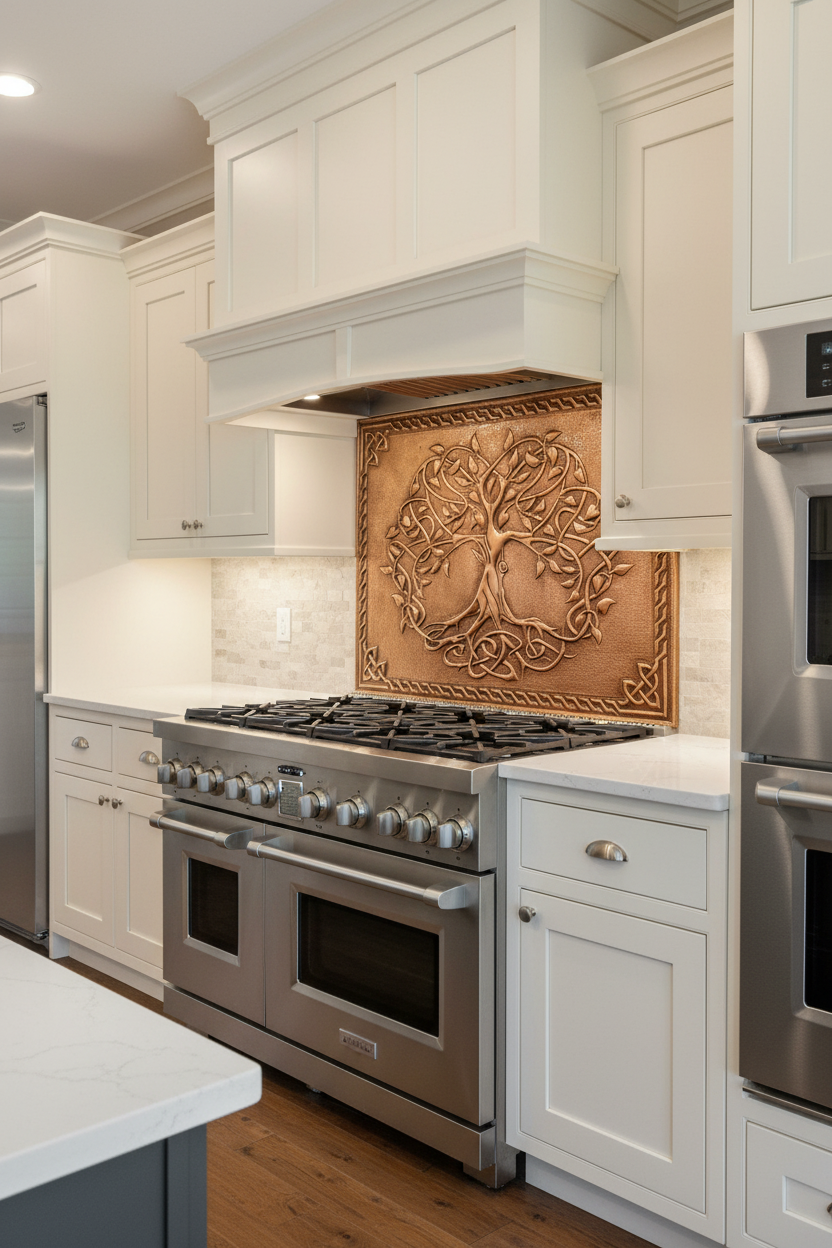 Tree of Life backsplash brown patina finish